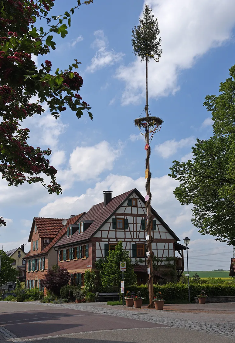 Photo showing: Maibaum am zentralen Platz des Hardt-Schönbühlhofs