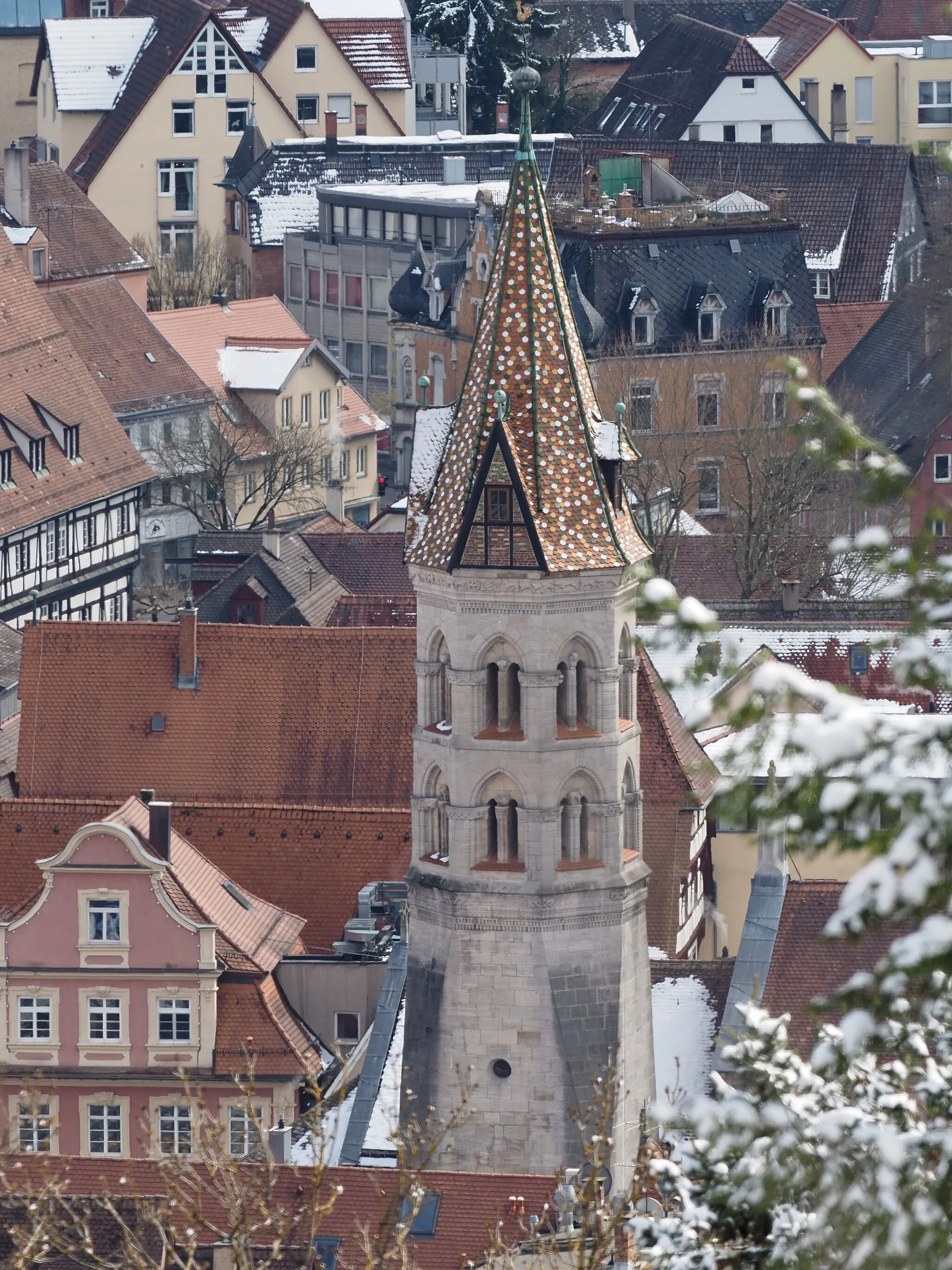 Photo showing: Turm der Johanniskirche Schwäbisch Gmünd, vom Aussichtspunkt Lindenfirst aus