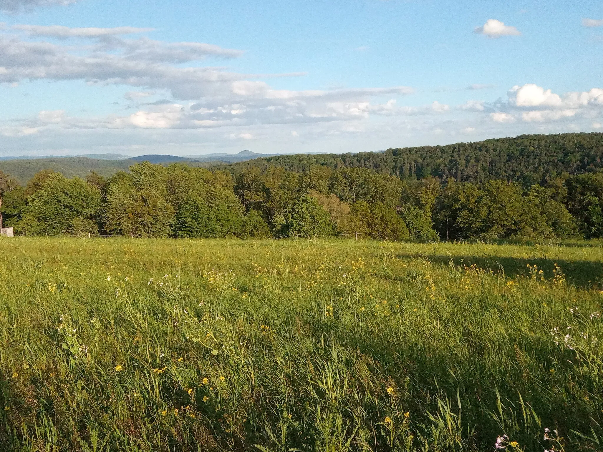 Photo showing: Foto vom Dorf Necklinsberg mit dem zu sehen Hohenstaufen, Teil der drei Kaiserberge. Der weit sichtbare Gipfel befindet sich in der Bildmitte.