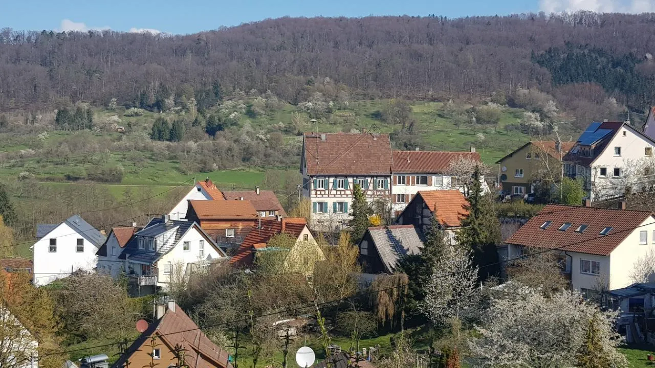 Photo showing: Blick auf den Ortskern von Ebersberg mit dem alten Schulhaus in der Mitte