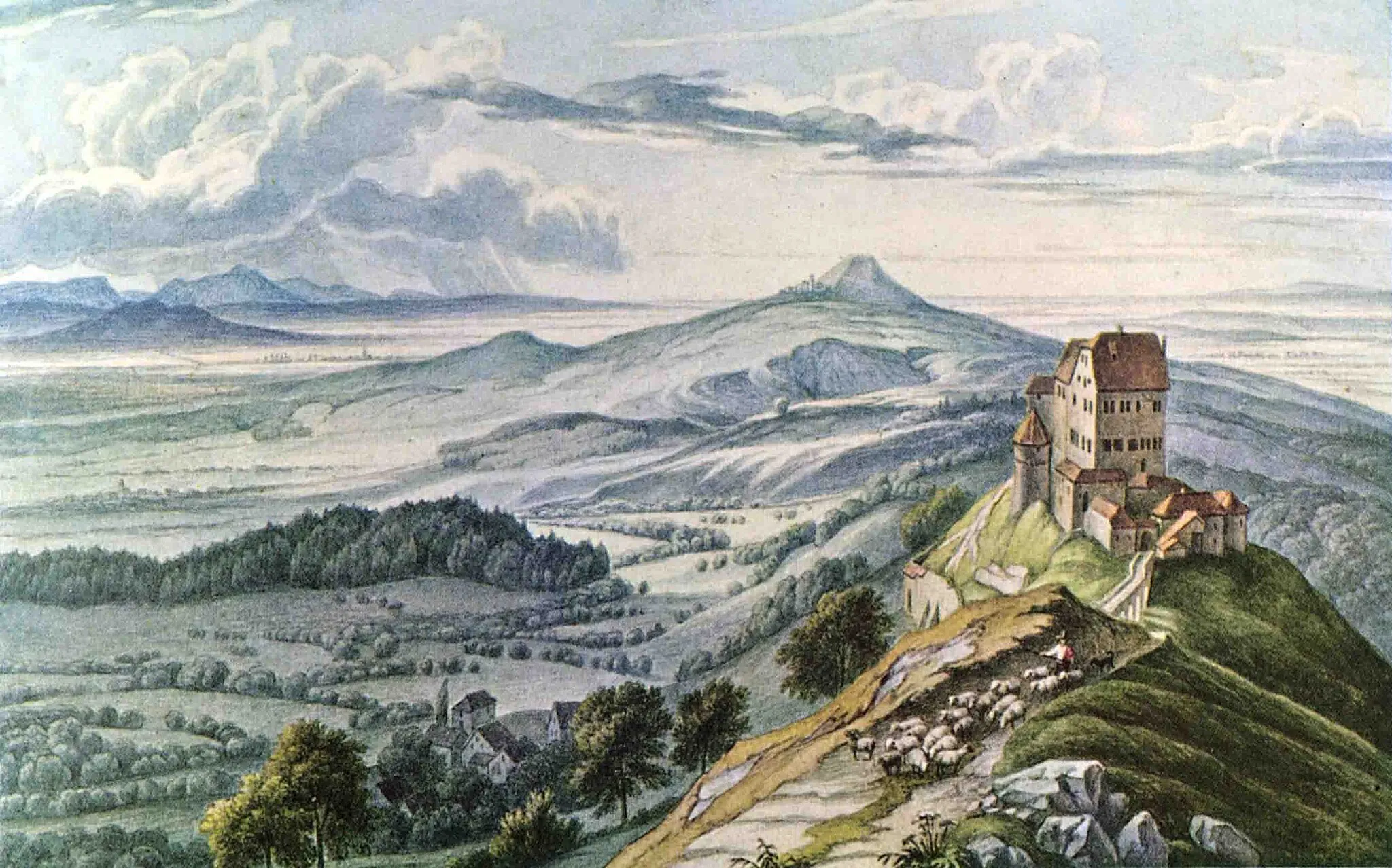 Photo showing: Burg Hohenrechberg in einer Gouache von Louis Mayer