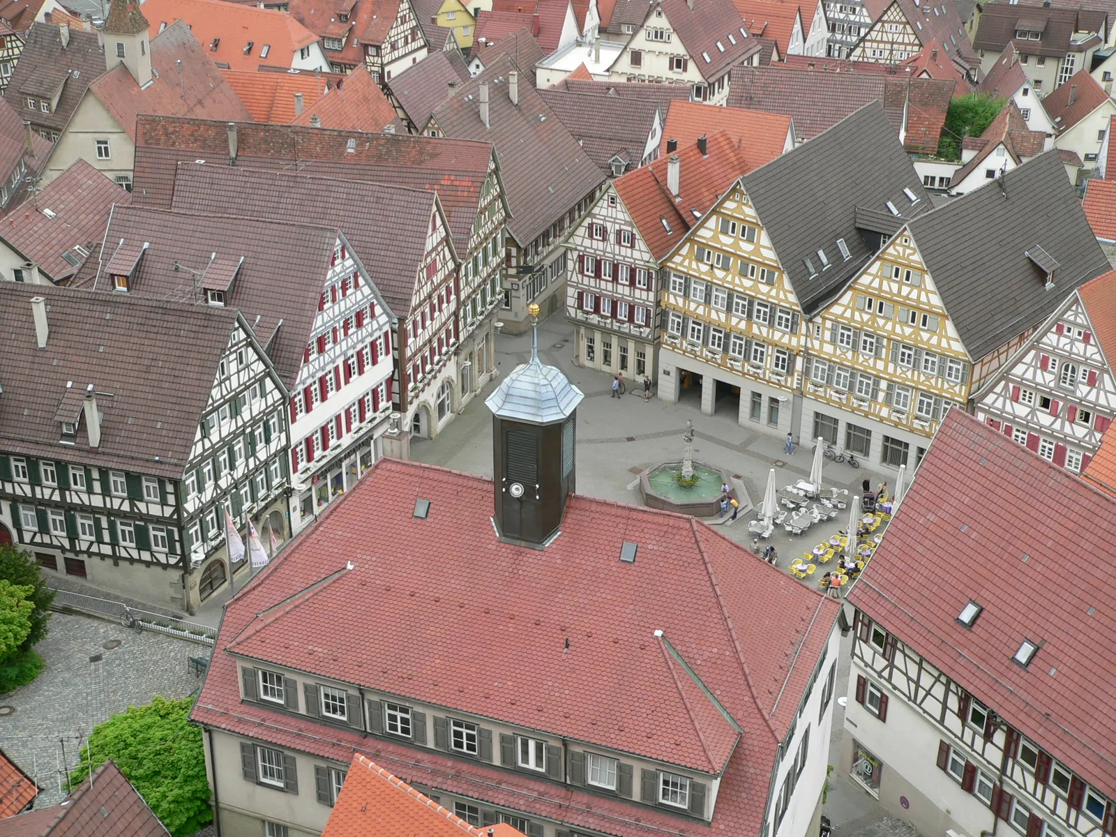 Photo showing: Market Square in Herrenberg, Germany, seen from the tower of the church Stiftskirche
