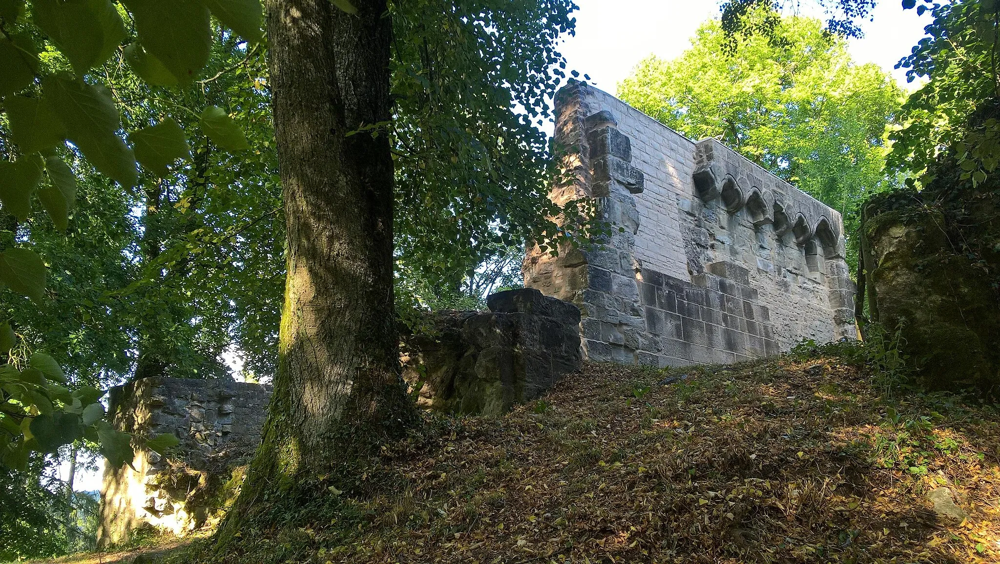 Photo showing: Auf einem Umlaufberg über dem Kochertal.  Die erstmals im 13. Jahrhundert erwähnte Burg wurde im 14. Jahrhundert von den Grafen von Öttingen an die Schenken von Limpurg verkauft.