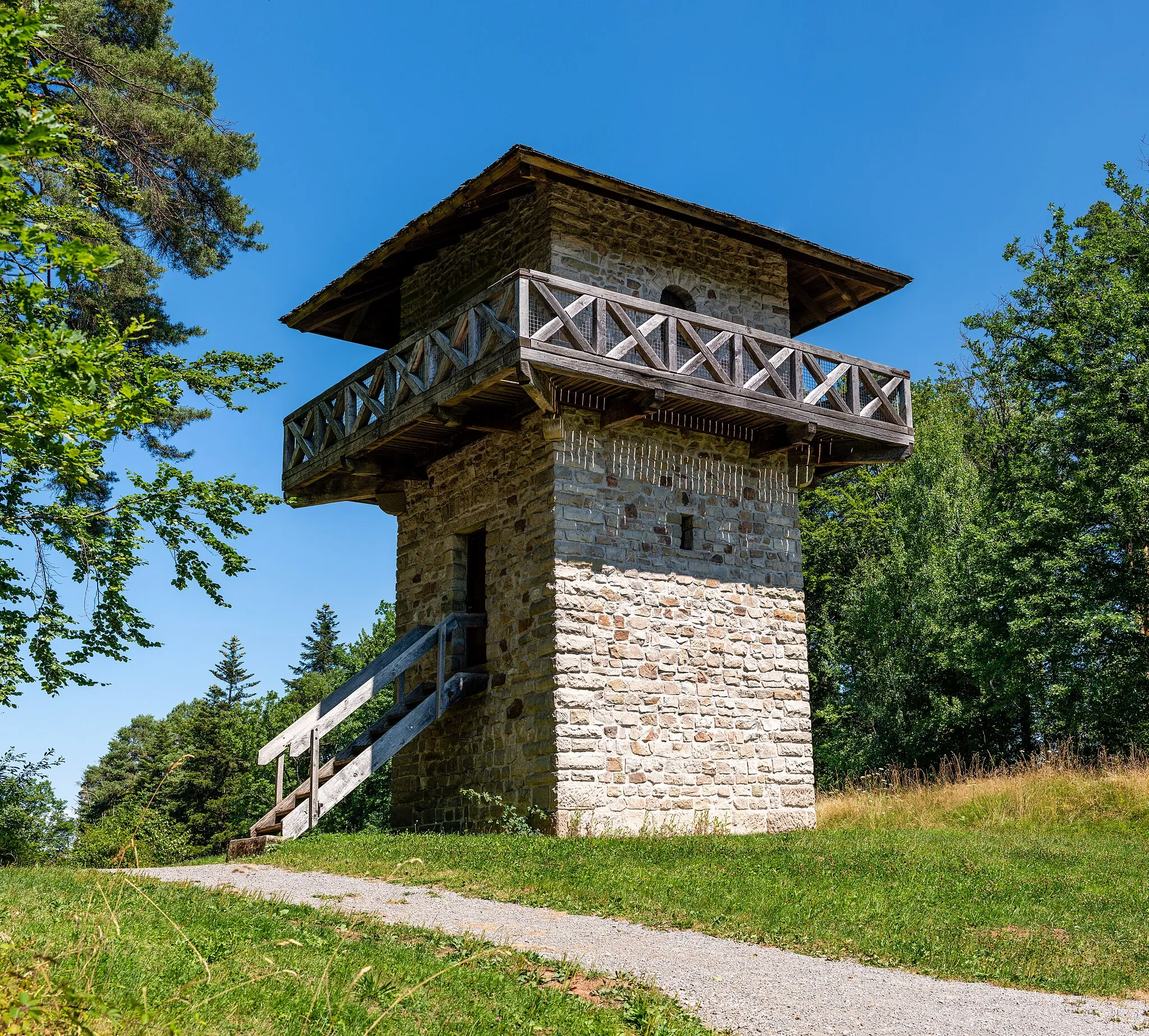 Photo showing: rekonstruierter Wachturm Wp 9/83 des obergermanischen Limes bei Grab (Großerlach)