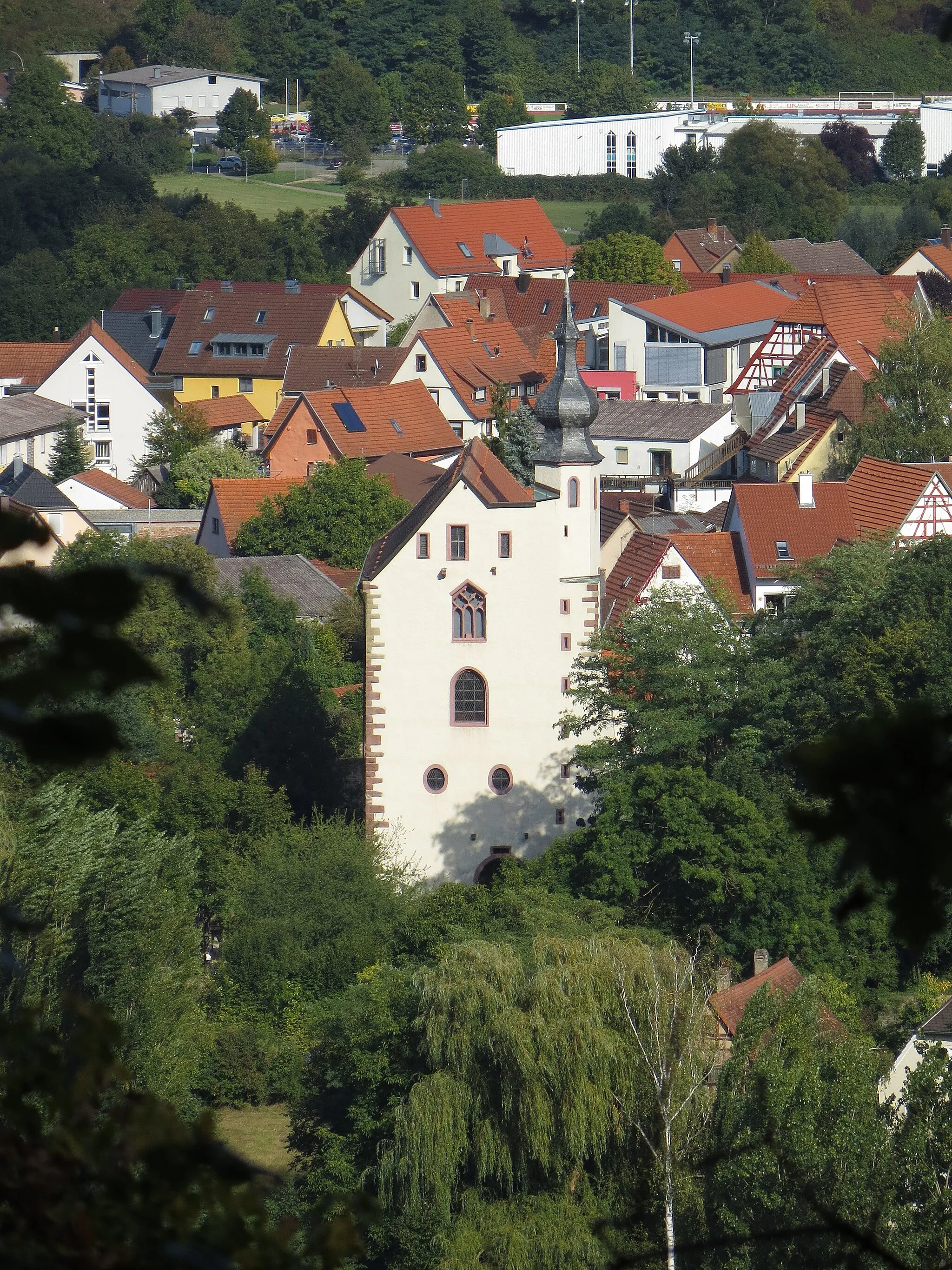 Photo showing: Blick aufs Tempelhaus in Mosbach-Neckarelz vom gegenüberliegenden Neckarufer