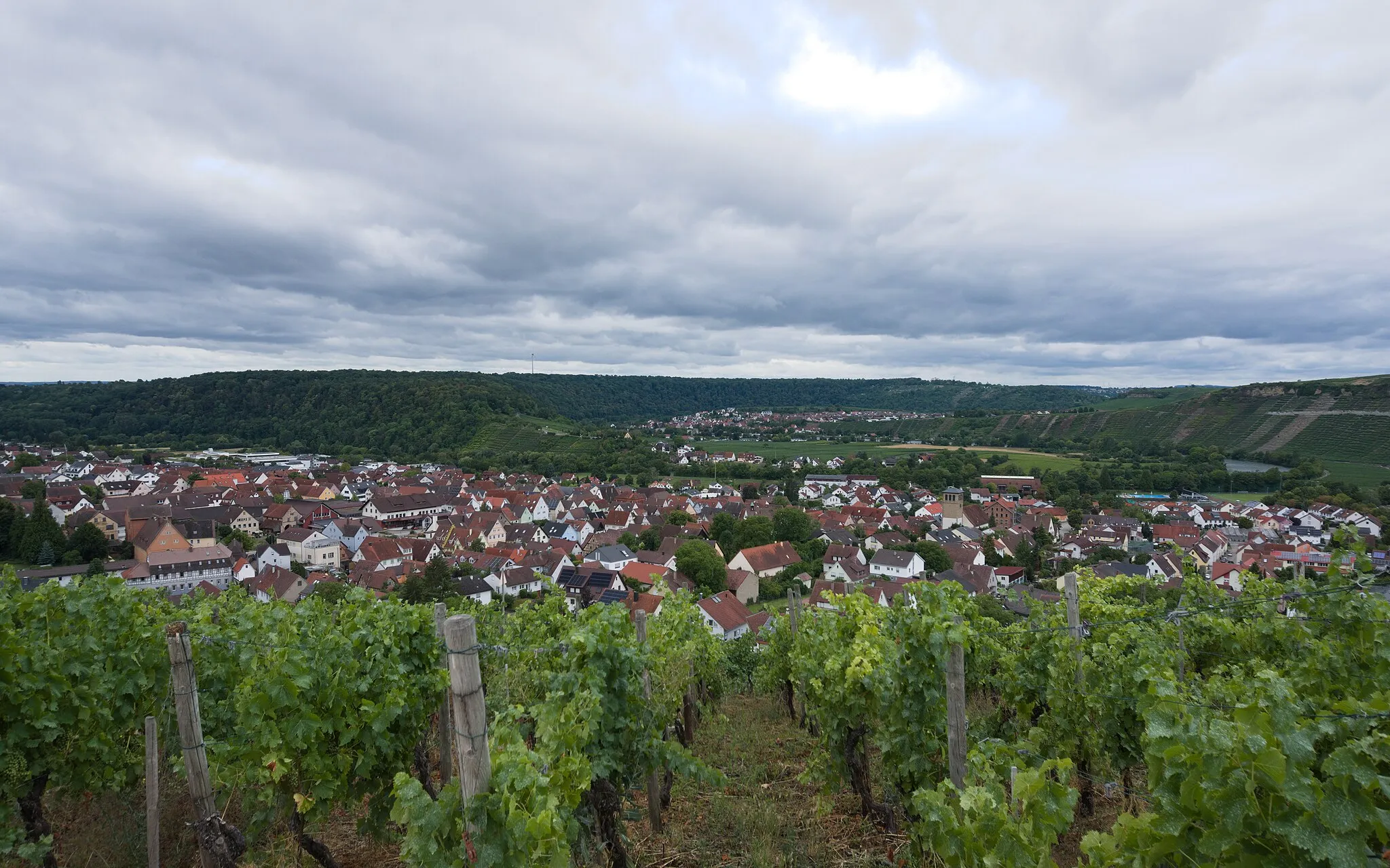 Photo showing: Mundelsheim in the Neckar valley, Hessigheim in the background