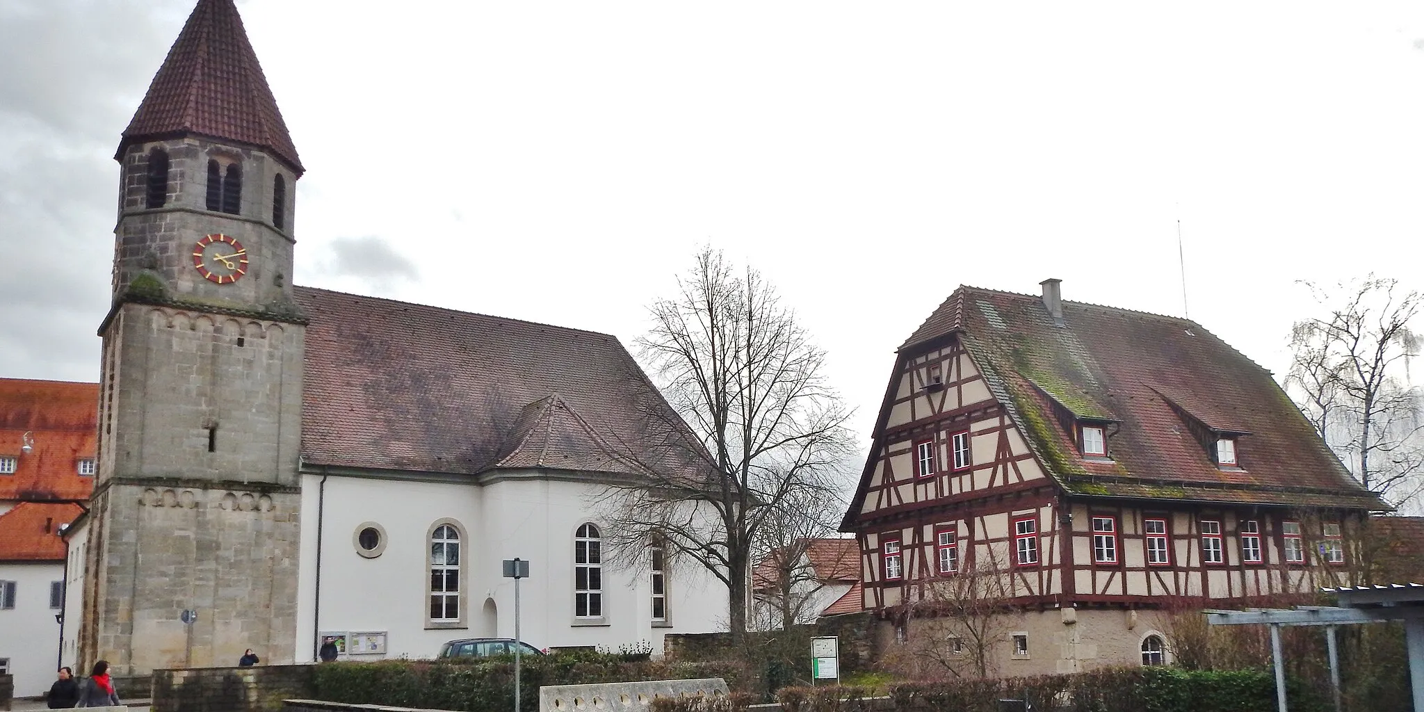 Photo showing: St. Blasius Kirche in Nellingen, 1995 wieder eingeweiht, Kirchenschiff von 1777, der spätromanische Turm von 1220