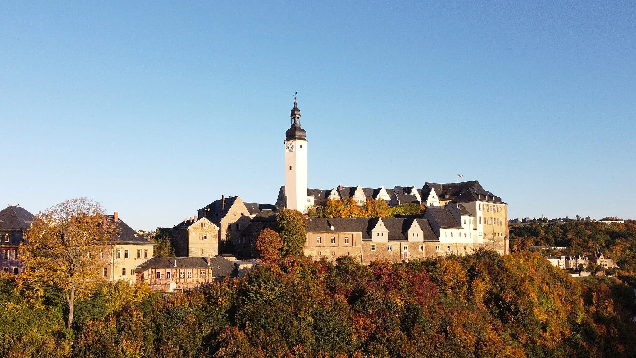 Photo showing: Luftaufnahme vom Oberen Schloss Greiz