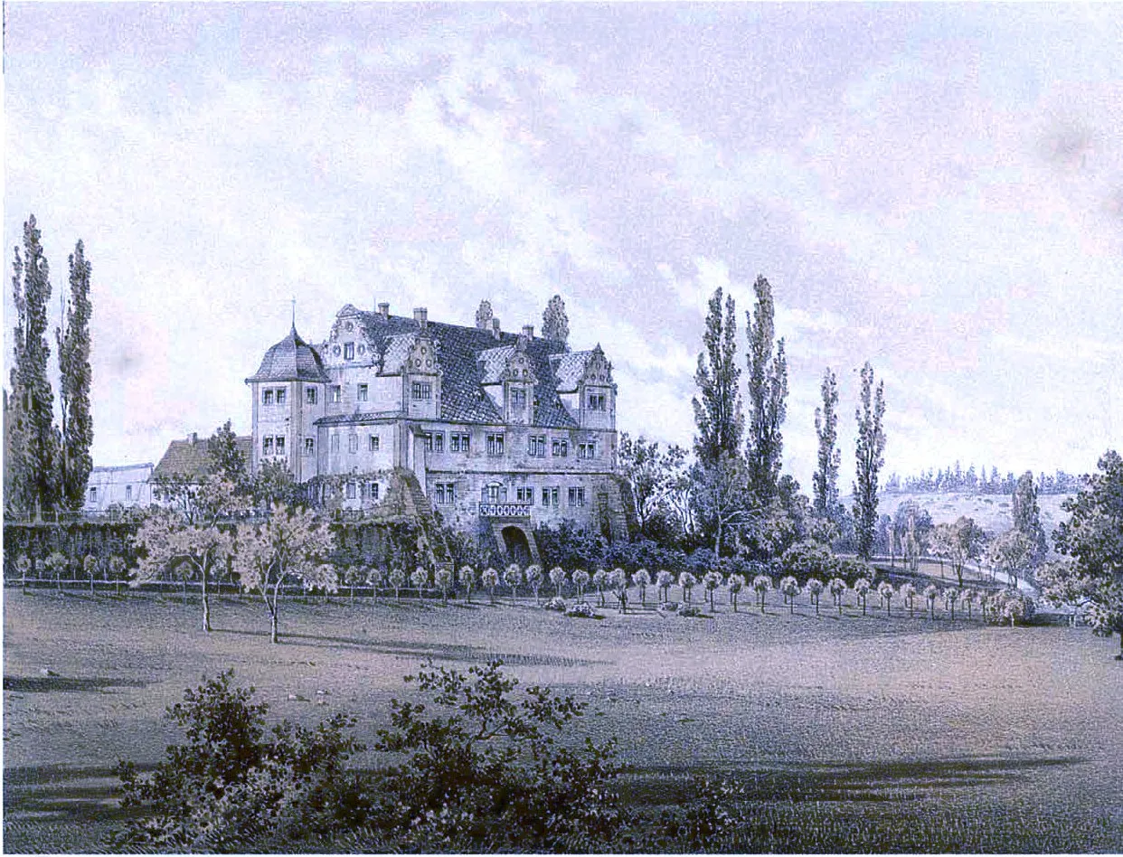 Photo showing: Schloss Wernburg, Lithographie von Alexander Duncker, 1869