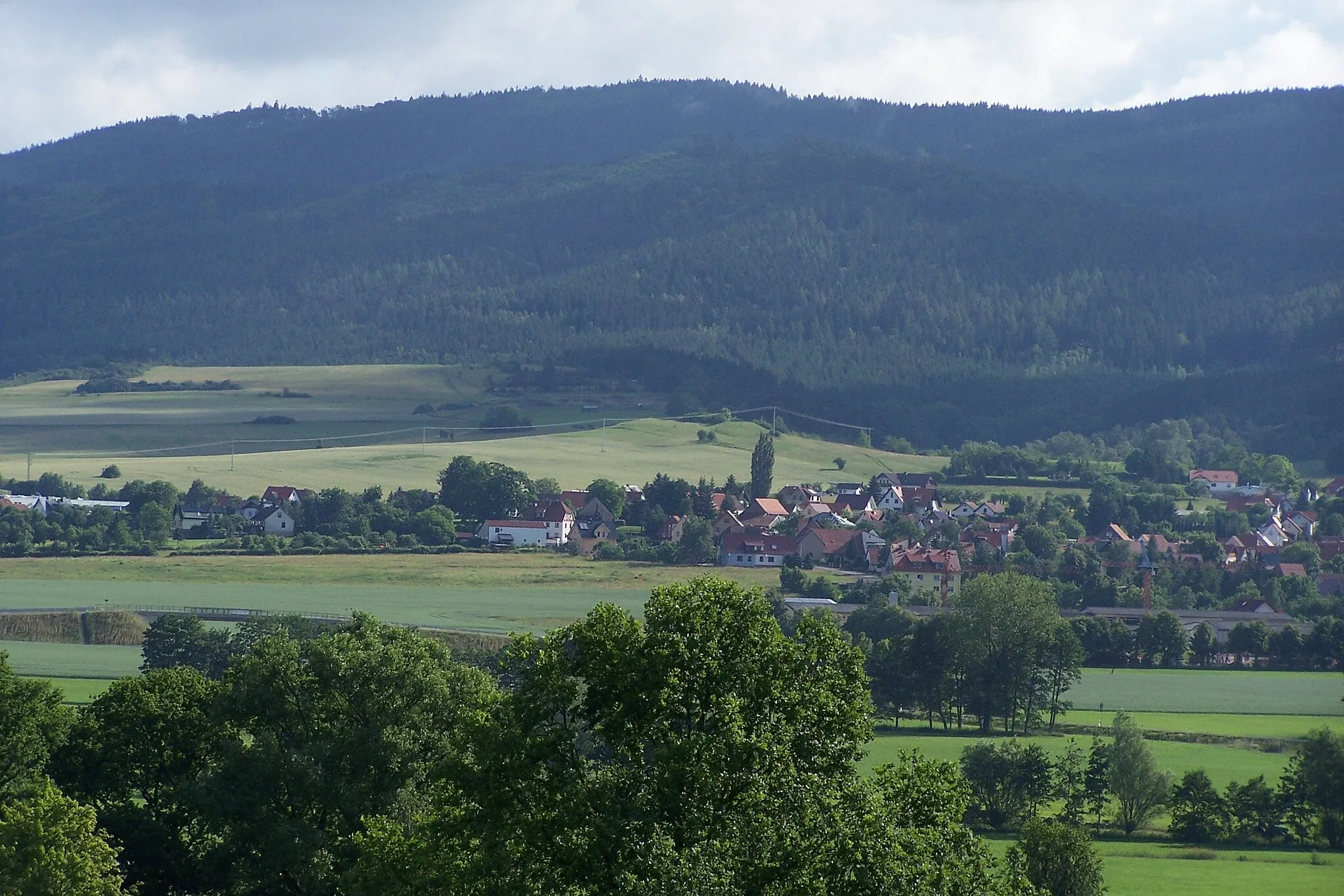 Photo showing: Blick über Gumpelstadt zum Bergmassiv des Kissel im westl. Thüringer Wald.