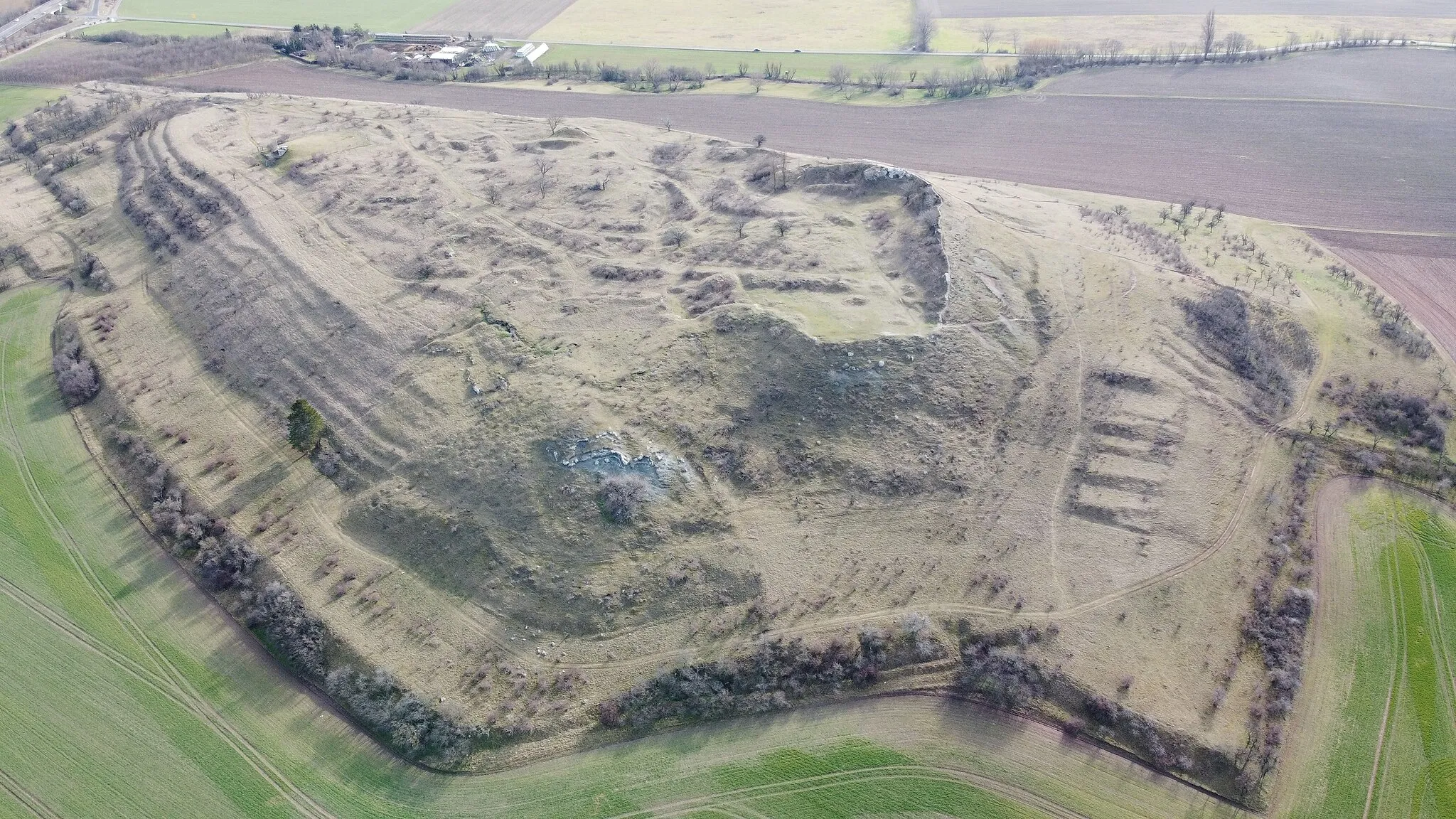 Photo showing: Schwellenburg nature reserve near Erfurt/Germany, aerial northwest view February 2020