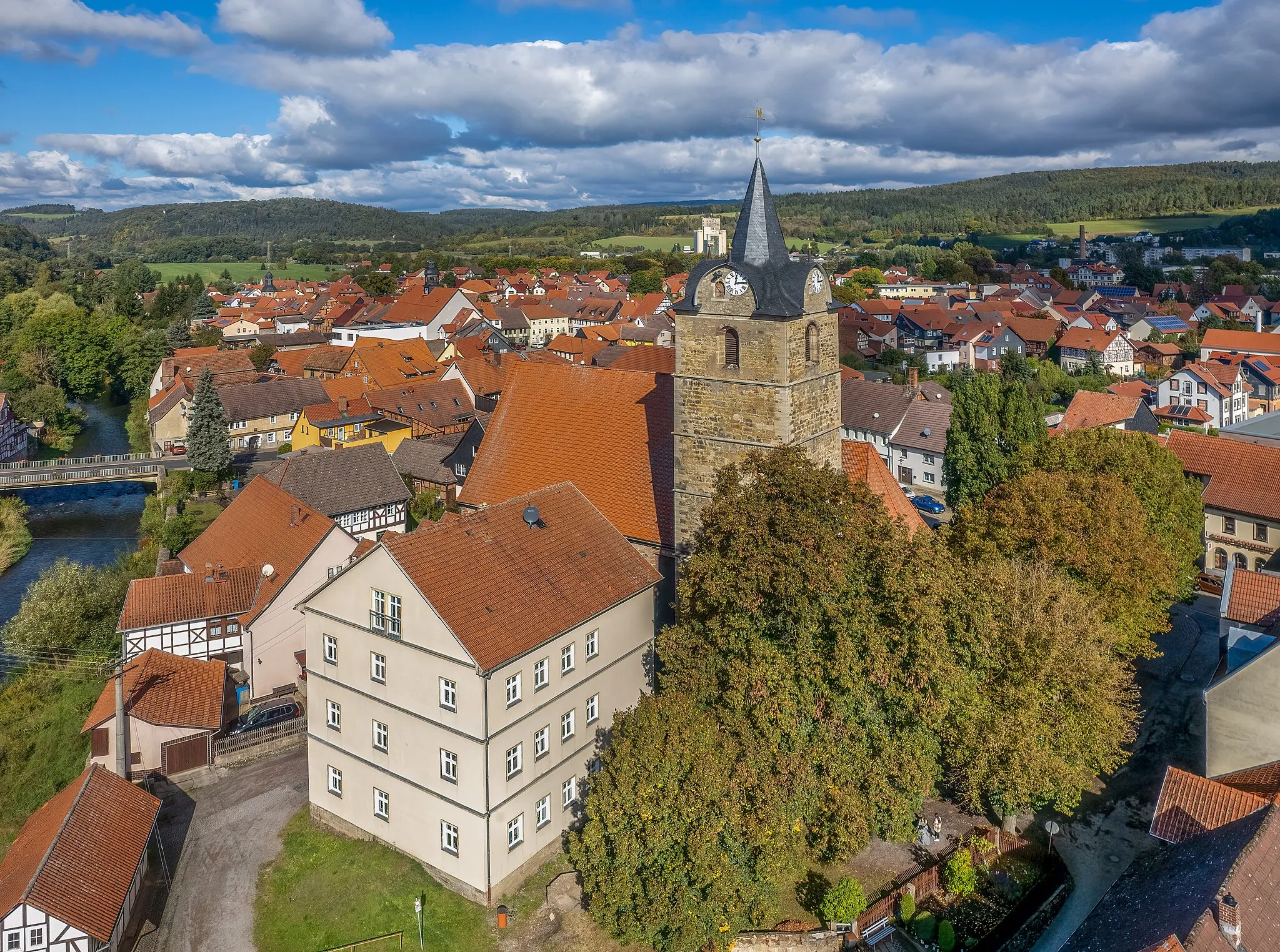 Photo showing: Aerial view of the town church of St. Bartholomew in Themar