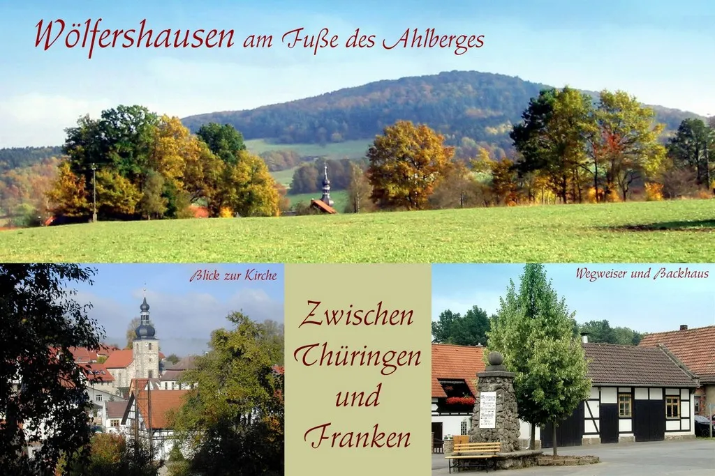 Photo showing: Woelfershausen and its local mountain called Ahlberg, typically sights of the village