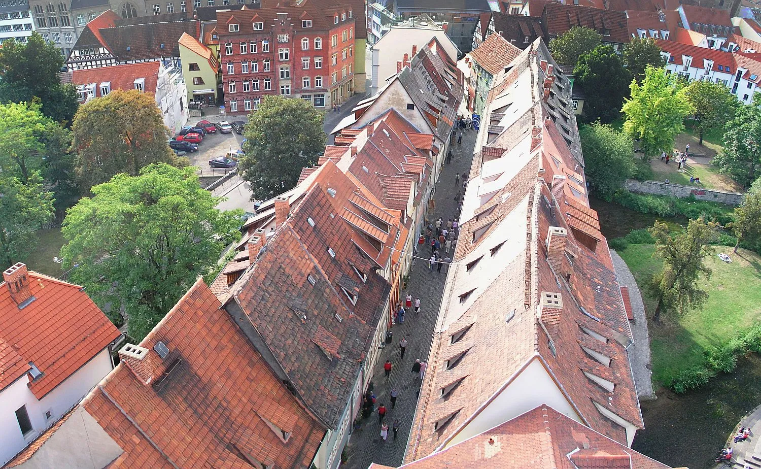 Photo showing: Erfurter Krämerbrücke vom Turm der Ägidienkirche