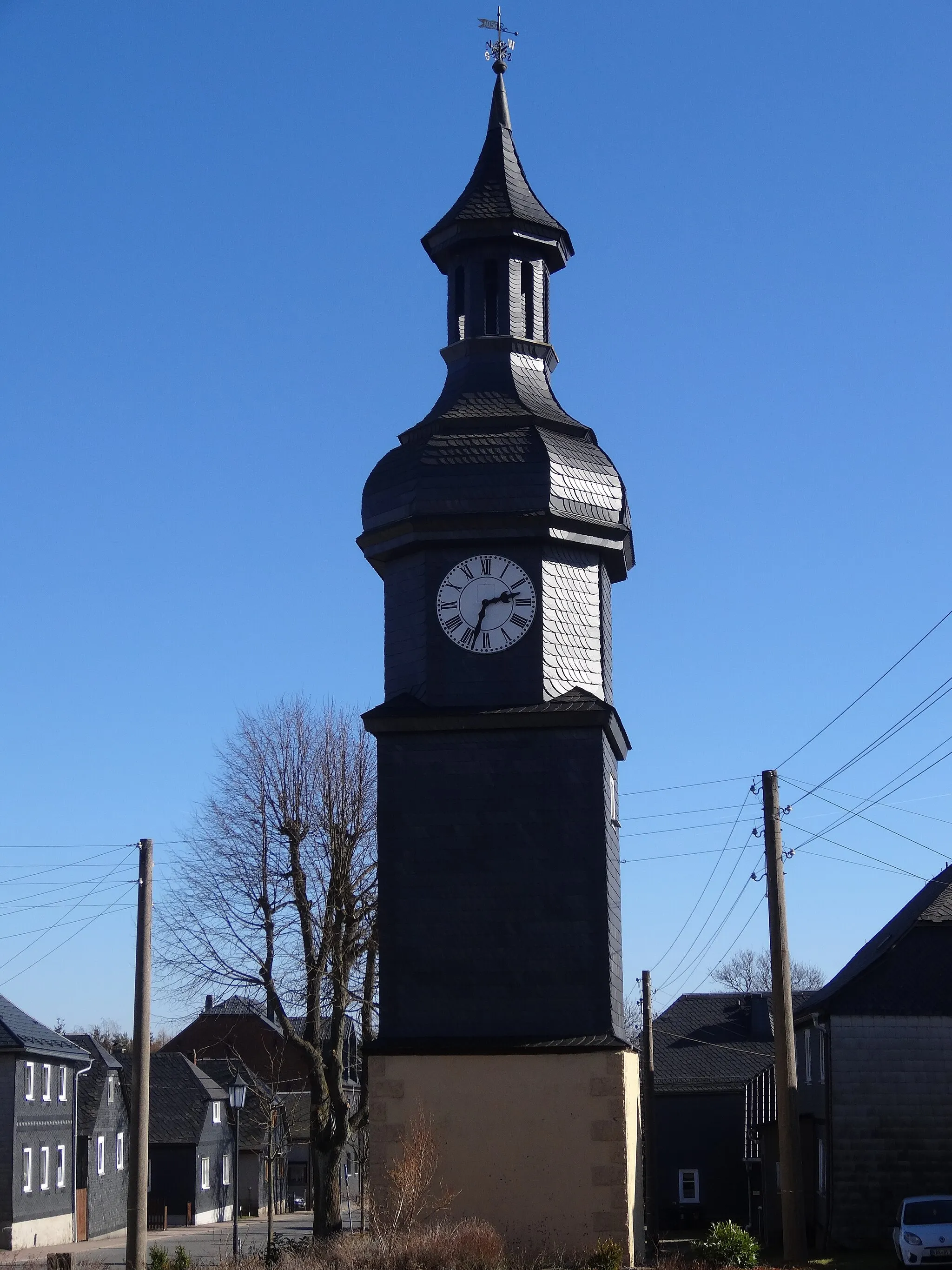 Photo showing: Turret clock in Gillersdorf, Thuringia, Germany