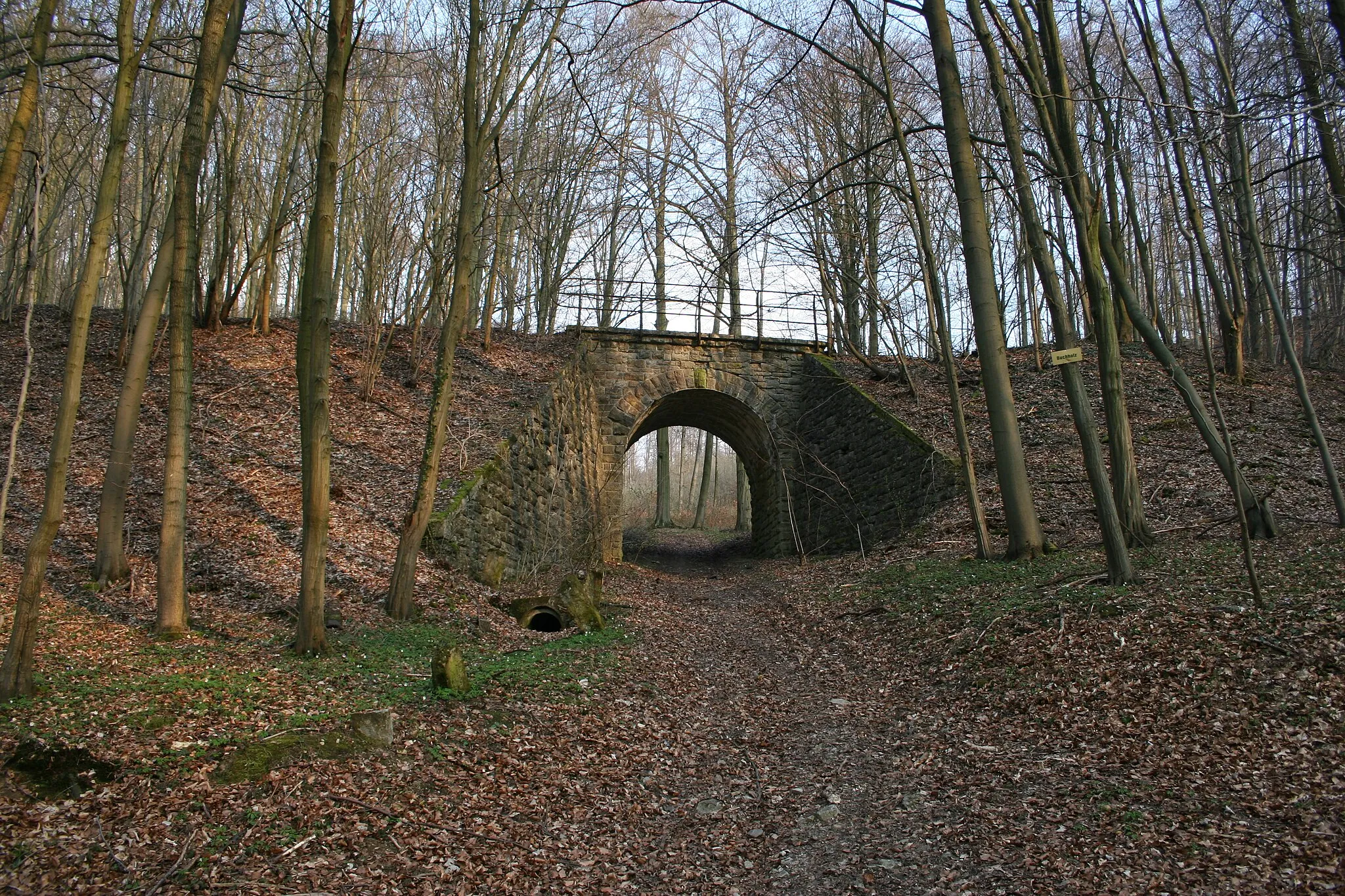 Photo showing: Brücke (unterhalb des Buchholzes) zwischen Wendehausen und Diedorf der Bahnstrecke Mühlhausen–Treffurt.jpg