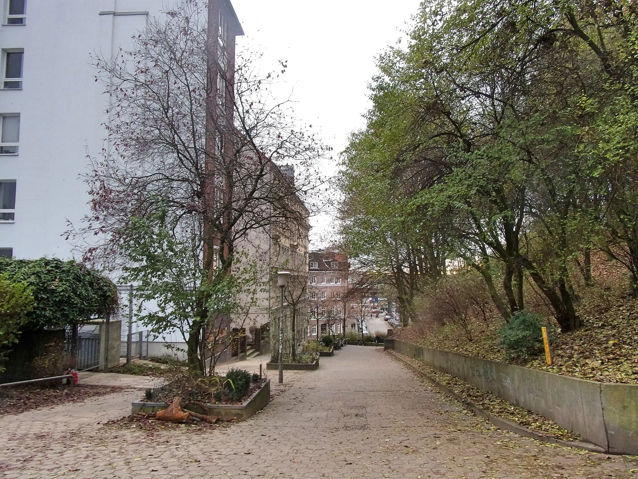 Photo showing: Der Kuhberg in der südlichen Hamburger Neustadt ist ein steiler Fußweg für die dortigen Anwohner. Im Foto bergab vom Venusberg zum Hafentor.