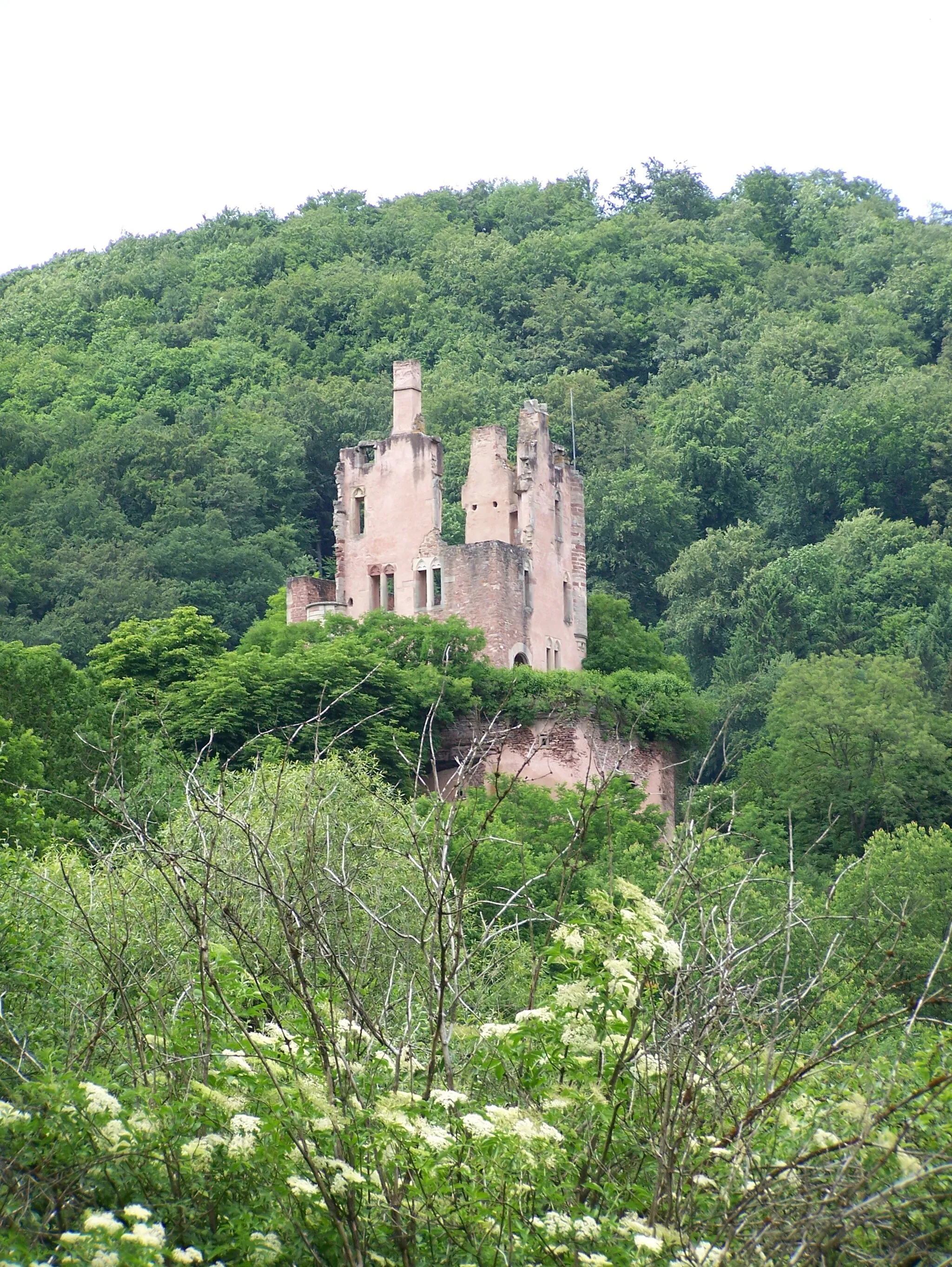 Photo showing: Ruins of Burg Ramstein seen from the Kylltal bicycle route, south of the ruins.