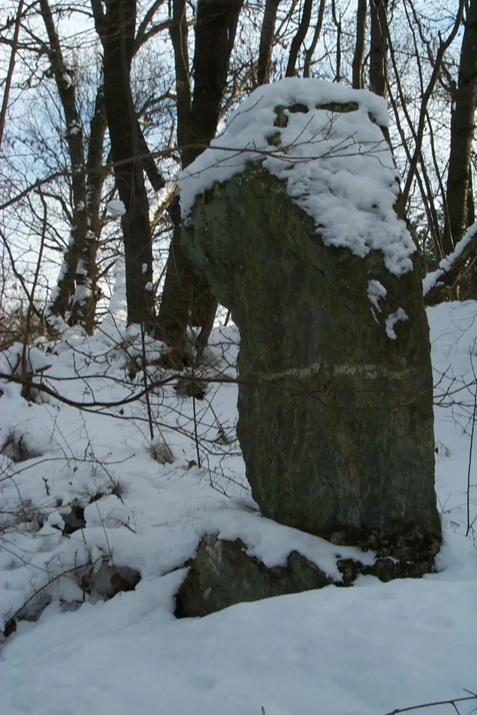 Photo showing: Menhir von Büdlich an der Flurgrenze zu Heidenburg im Winter.