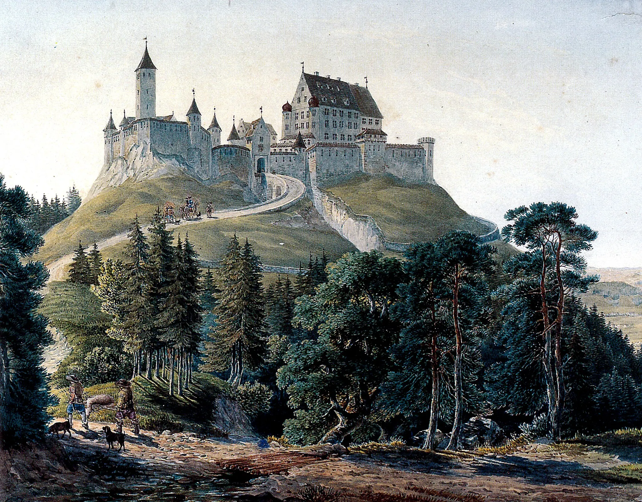 Photo showing: Burg Alt-Trauchburg, in: Album der Waldburgischen Schlösser, Gouache.