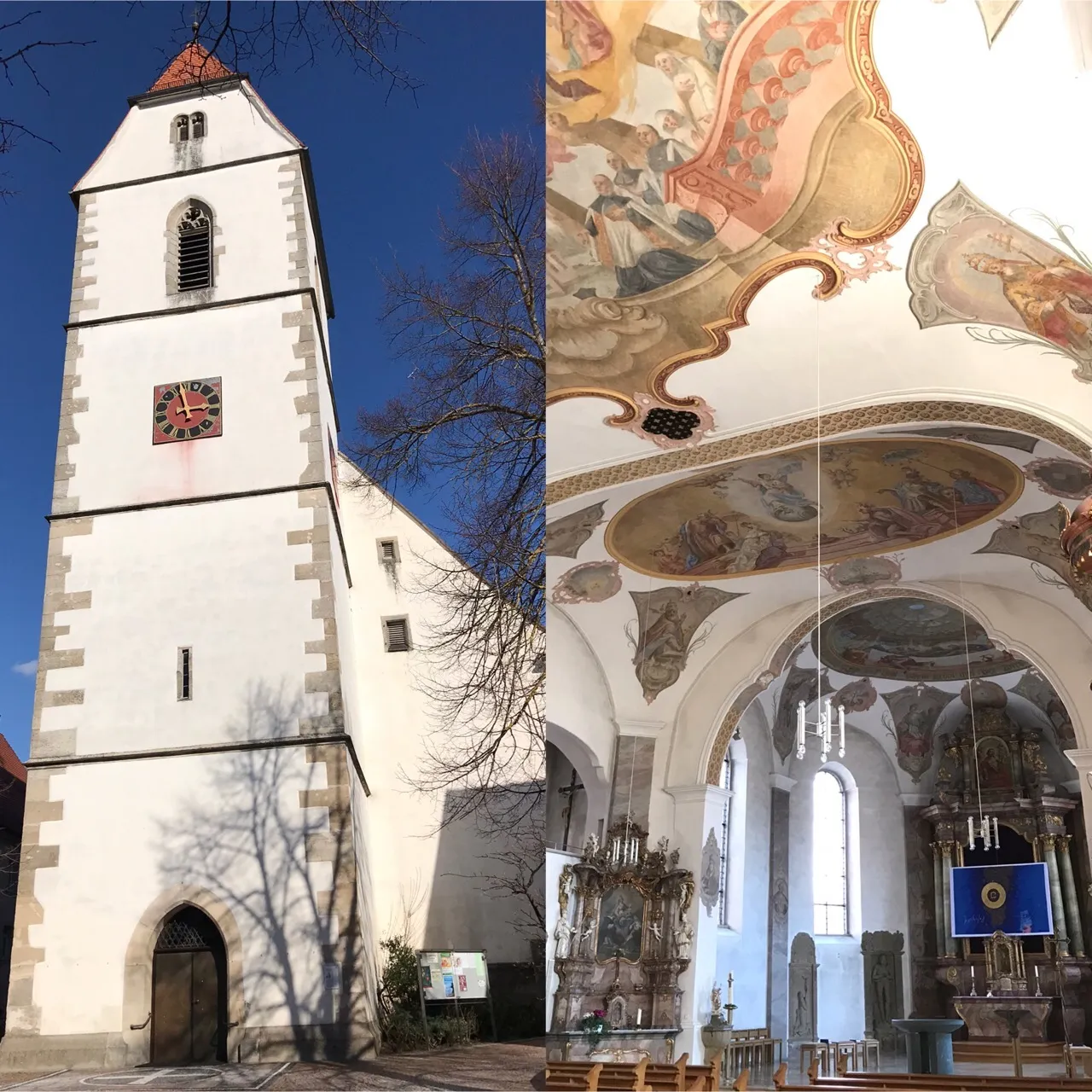 Photo showing: Die katholische Pfarrkirche St. Martin wurde 1770-72 unter Christian Großbayer aus Haigerloch erbaut. Dabei wurde der Turm (1563) mit einbezogen. Die Fresken stammen von Gabriel Ignaz Thumb (Vorarlberg).