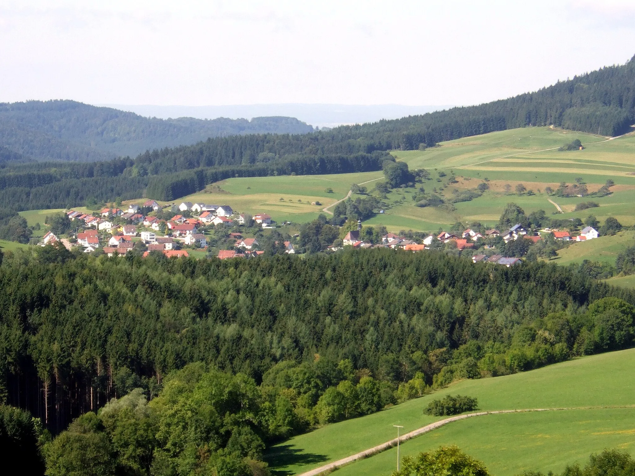 Photo showing: Hausen am Tann (view from the east) with the Black Forest silhouette on the horizon