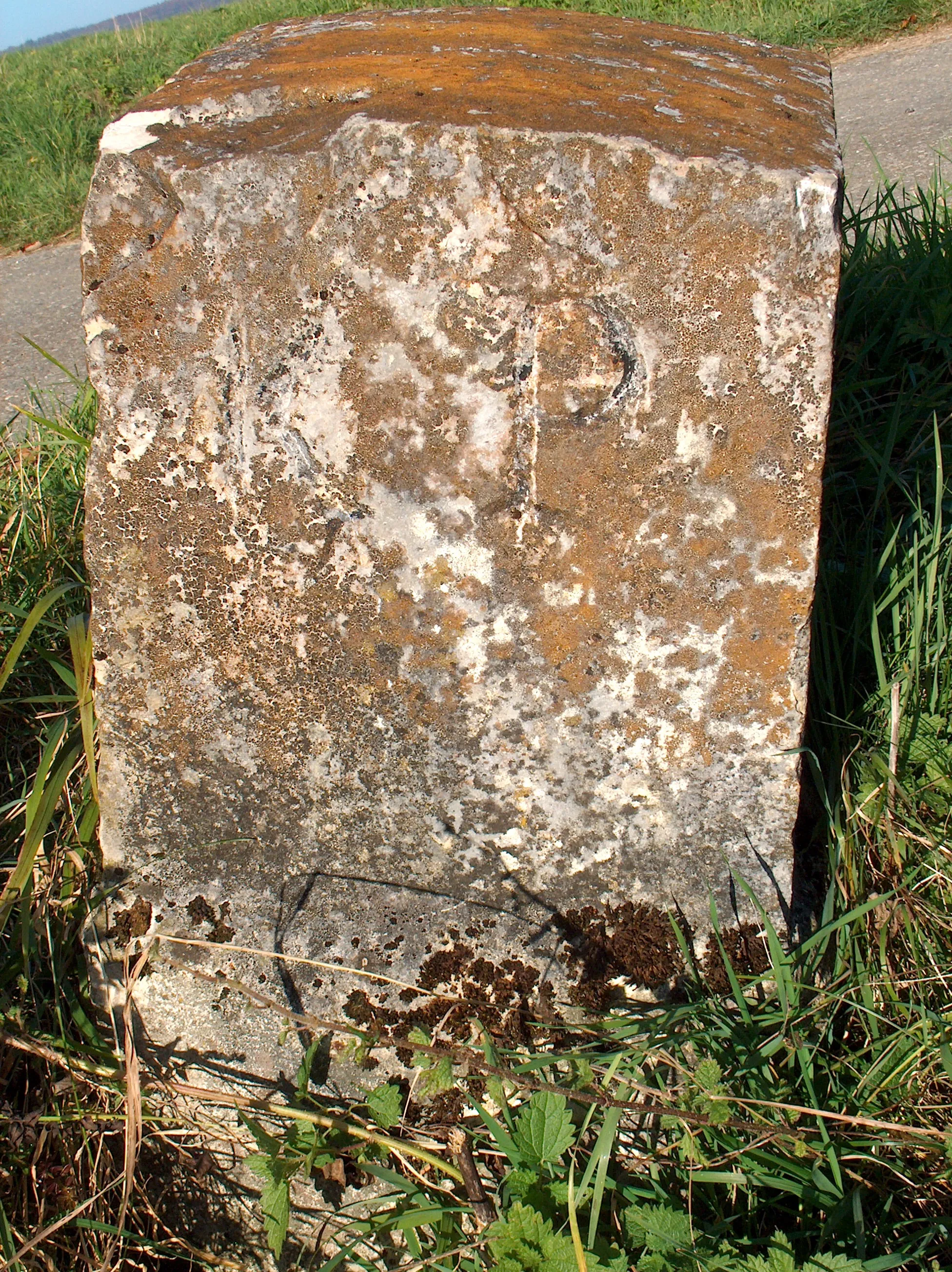 Photo showing: Alter Grenzstein auf der Gemarkung Scheer zum Königreich Preußen (KP)