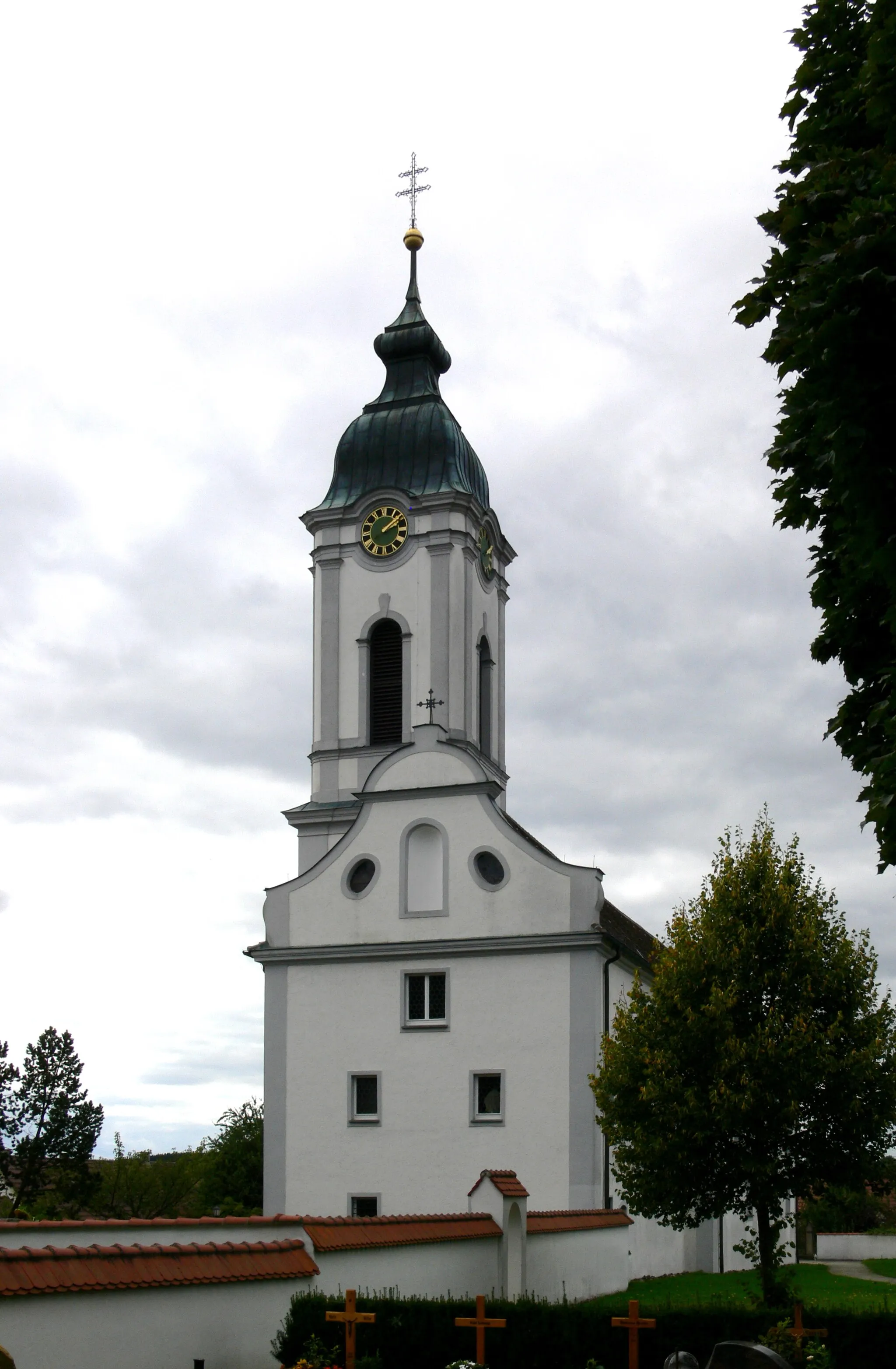 Photo showing: Pfarrkirche St. Remigius Stafflangen, Stadt Biberach an der Riß
Architekt des Kirchturms: Jakob Emele