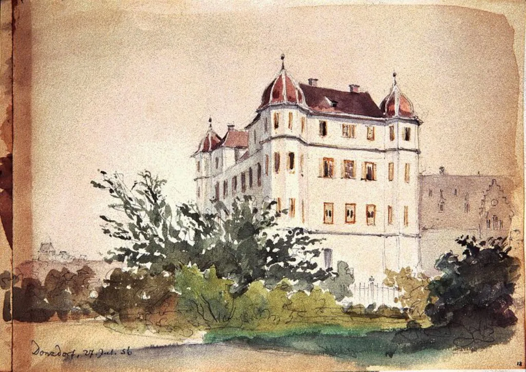 Photo showing: Blick zum Donzdorfer Schloss. Aquarell.