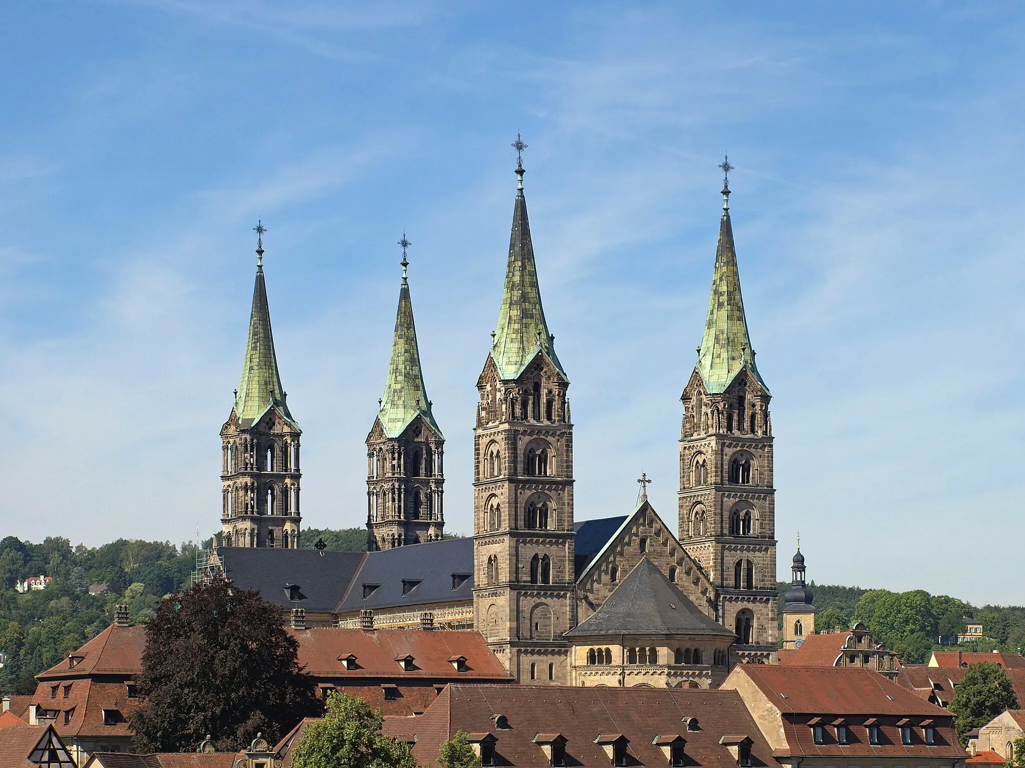Photo showing: Die vier Türme des Bamberger Domes vom Turm des Schlosses Geyerswörth aus gesehen