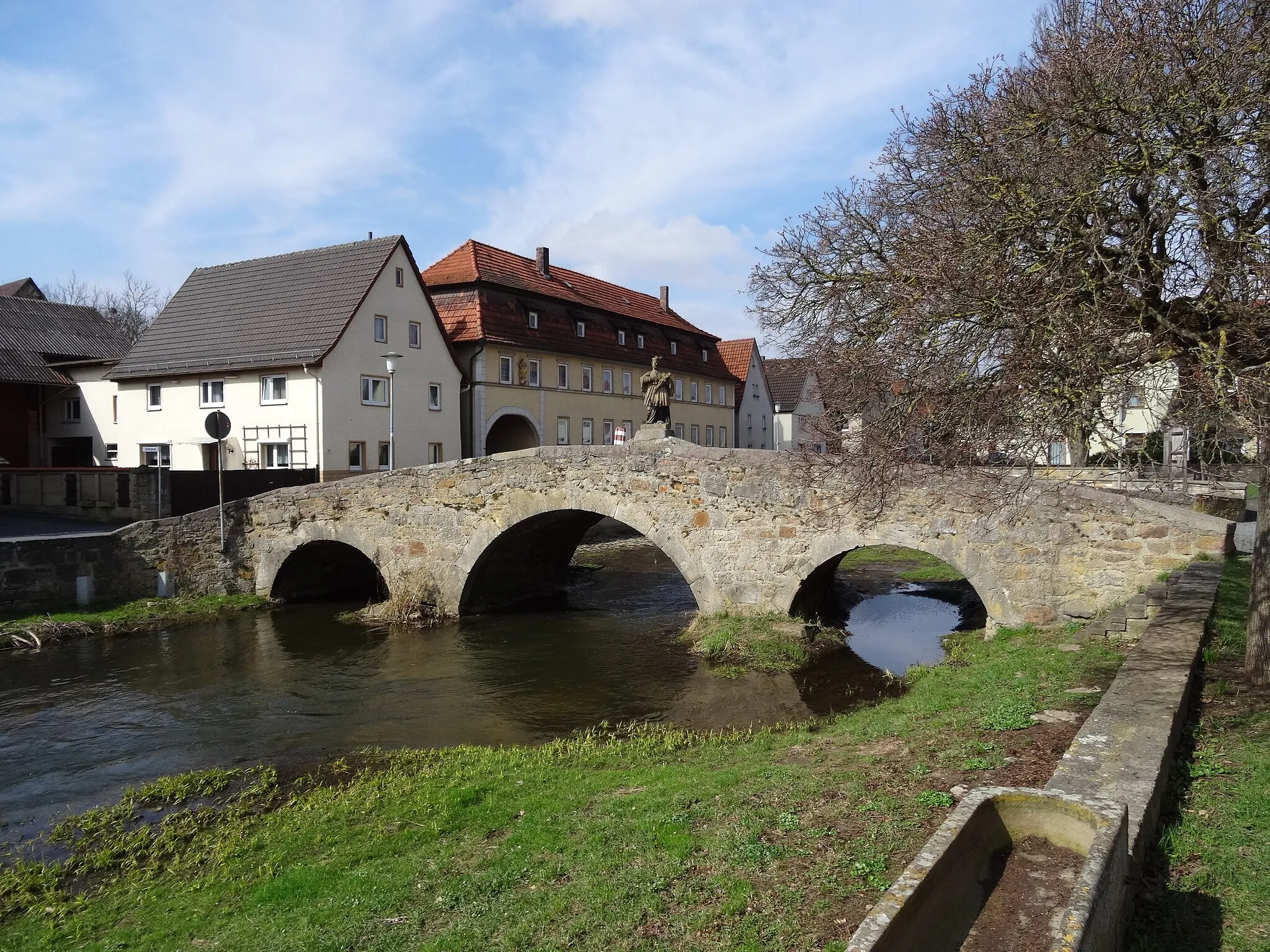 Photo showing: Nordheim vor der Rhön, Johannisbrücke (mit Nepomuk) über die Streu