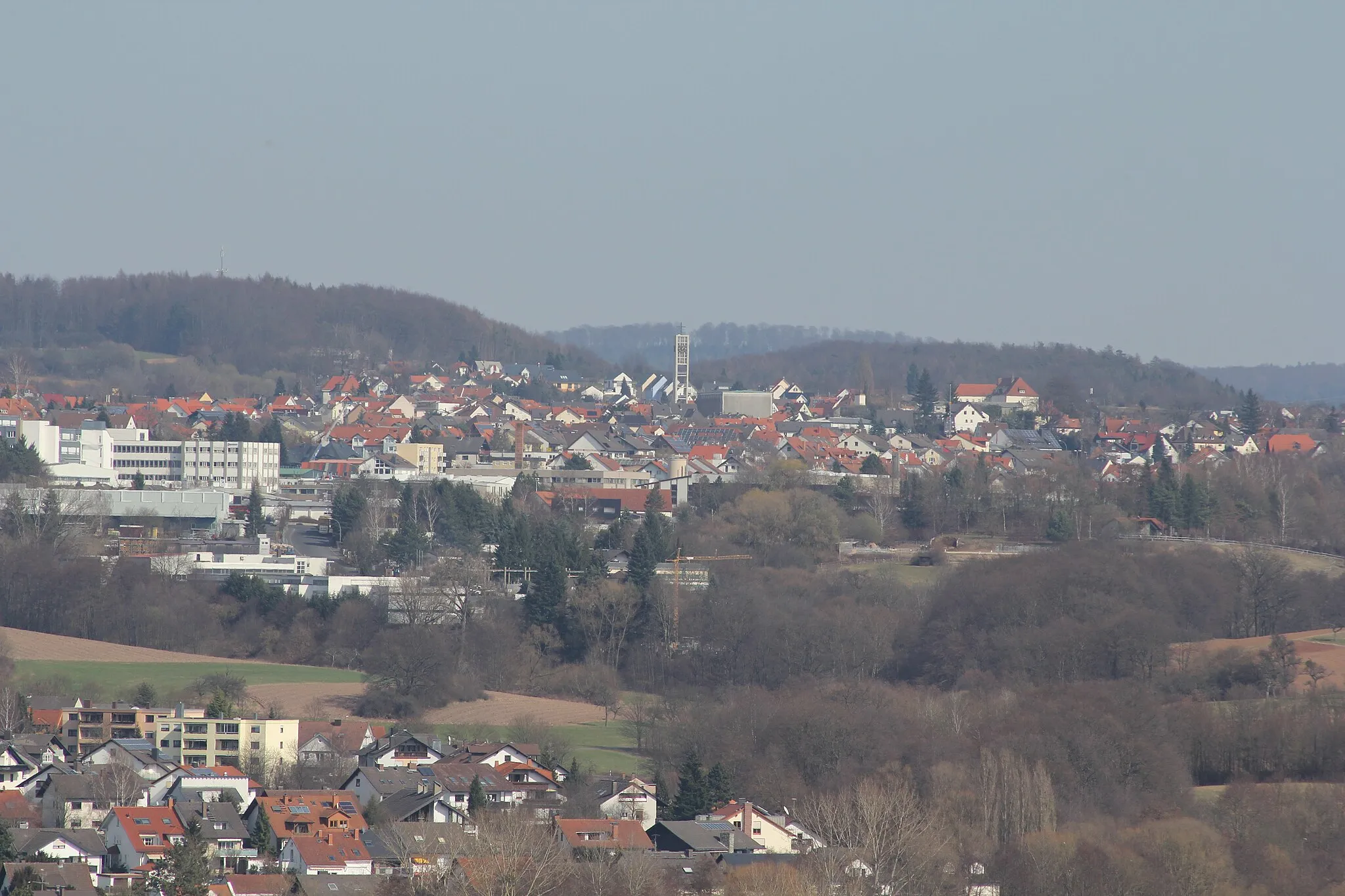 Photo showing: Haibach village in en:Lower Franconia, Bavaria, Germany, shot from the Erbig hill