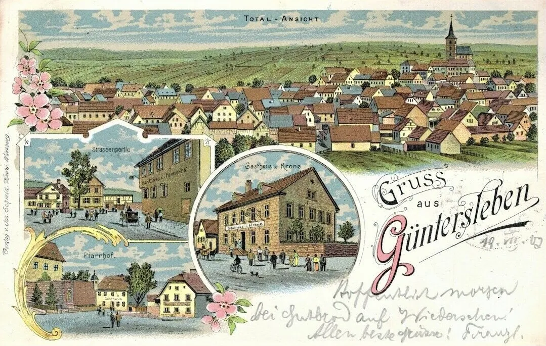 Photo showing: “Gruss aus Güntersleben” (Greetings from Guentersleben), postcard