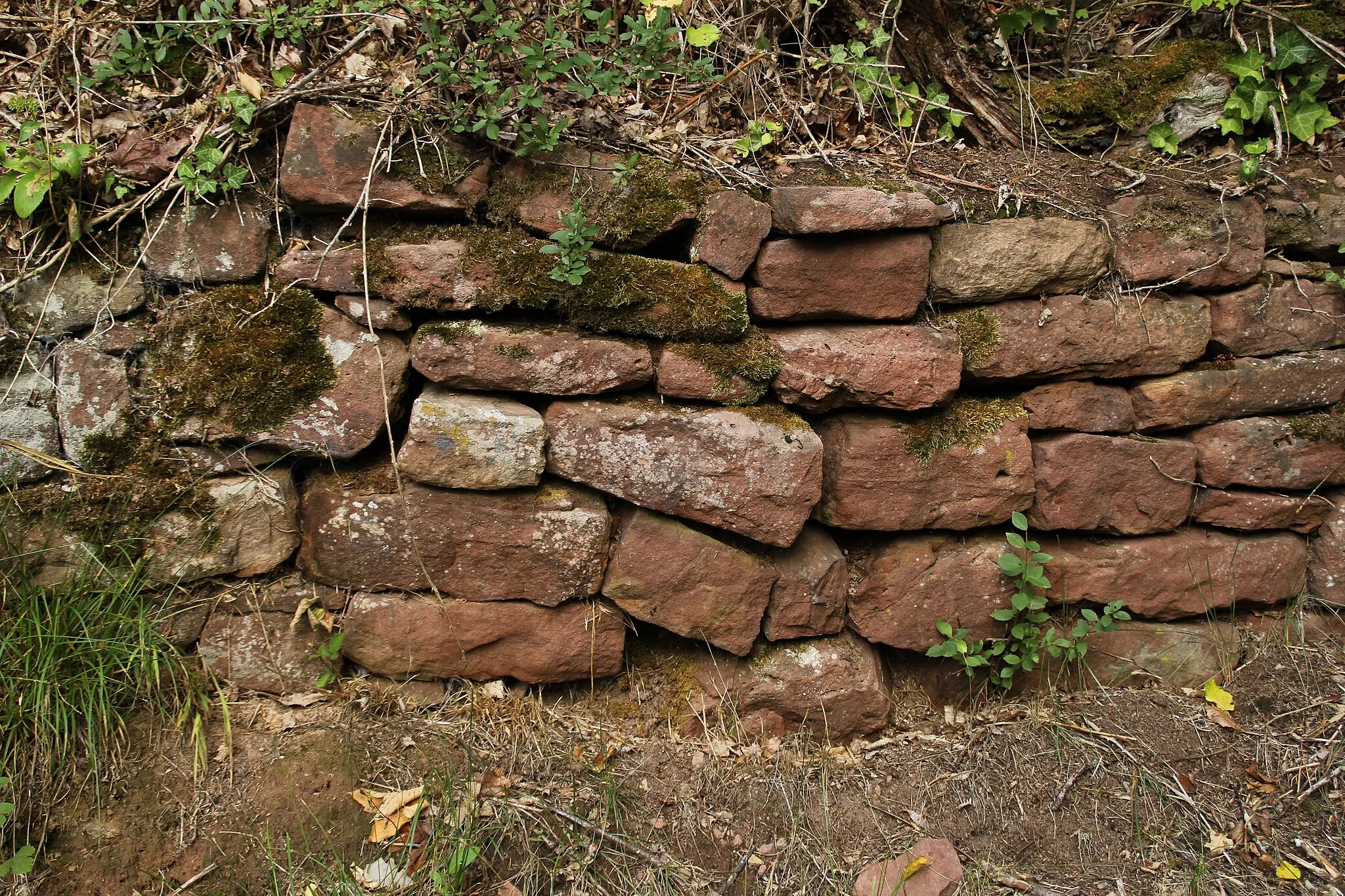 Photo showing: Eine aus Buntsandsteinquadern bestehende Terrassenmauer früherer Weinberge bei Amorbach