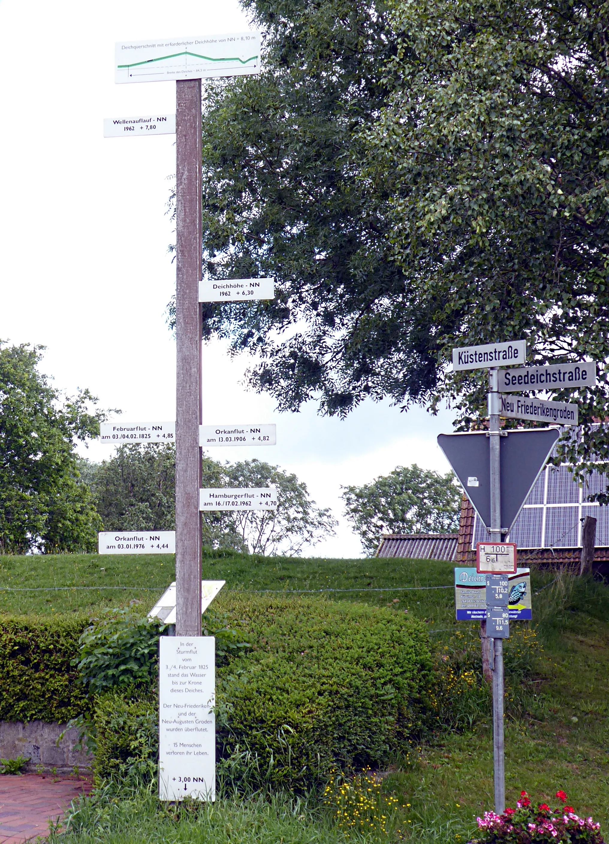 Photo showing: Der Pfahl steht im Ortskern von Friederikensiel in der Gemeinde Wangerland nahe Wilhelmshaven. Große Landbereiche wurde durch ständig neue Eindeichungen über die Jahrhunderte dazugewonnen. Der Pfahl steht in einiger Entfernung zur heutigen Küstenlinie.