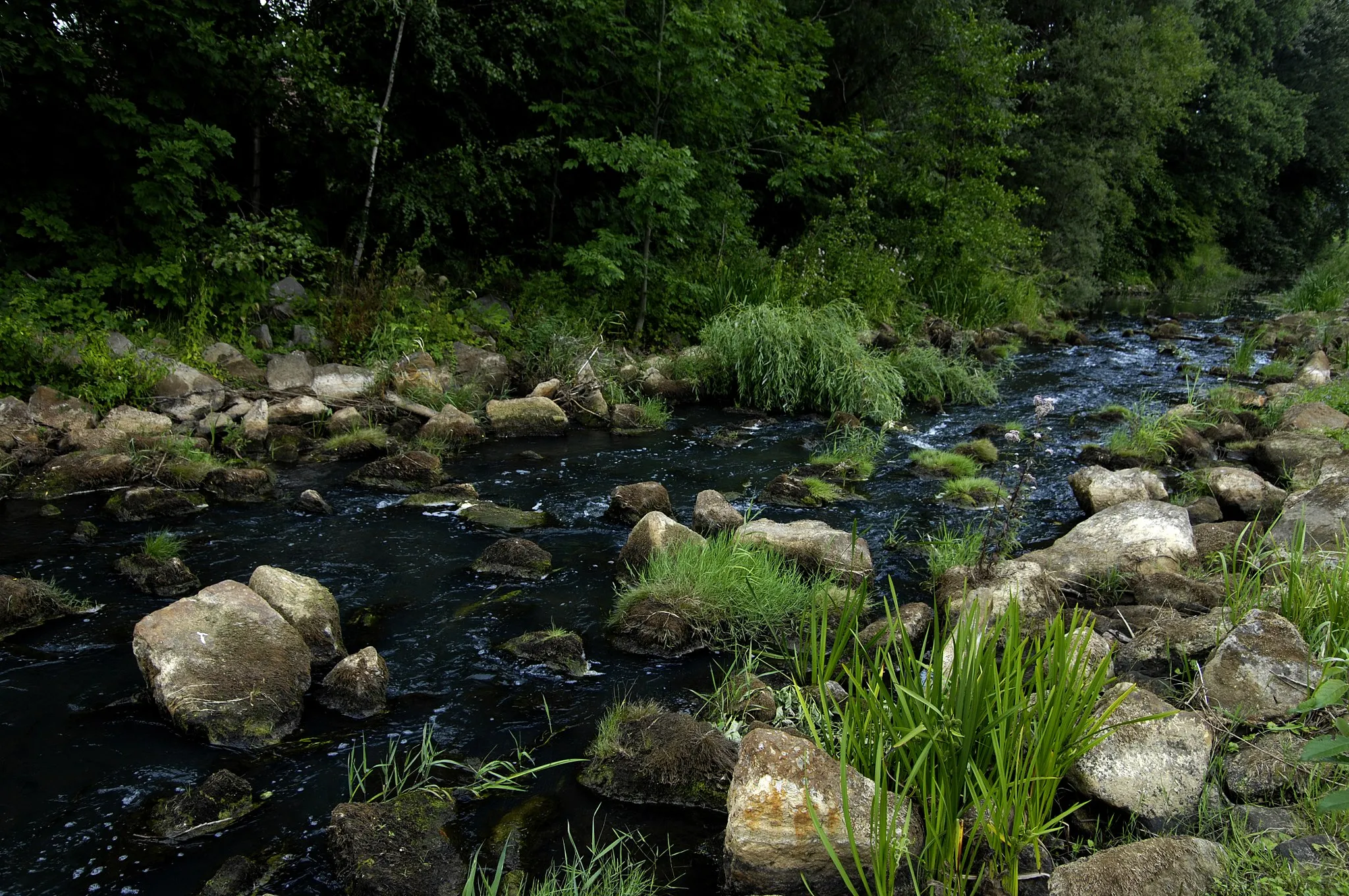 Photo showing: Wasserlauf der Hunte in Hunteburg an der ehemaligen Mühle, renaturiert