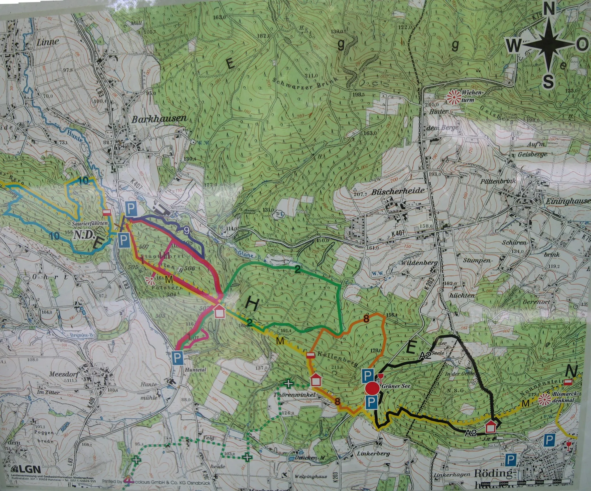 Photo showing: Hiking map near lake Grüner See near Melle, District of Minden-Lübbecke, District of Osnabrück, Lower Saxony.