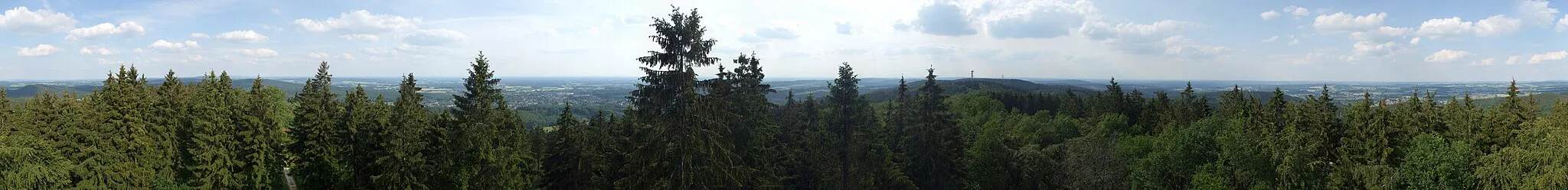 Photo showing: 360° Panorama (E->S->W->N->E) from Dörenberg look-out (Hermannsturm) Georgsmarienhütte Germany
