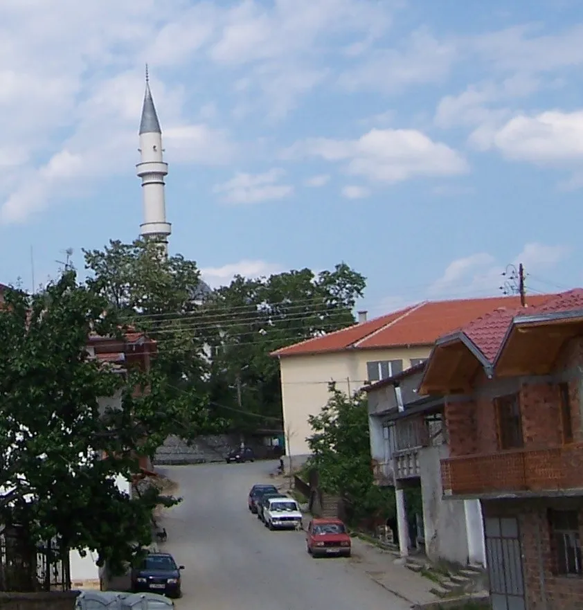 Photo showing: The main street and the new mosque in the village of Valkosel.