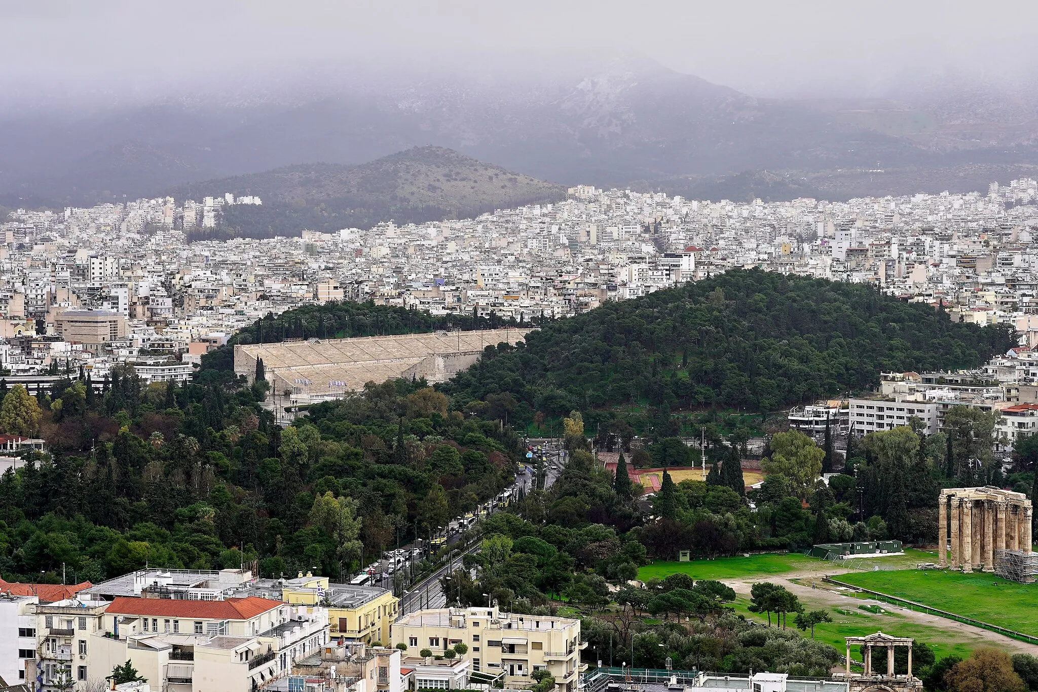 Photo showing: Ardettus Hill and the Panathenaic Stadium on February 6, 2020.