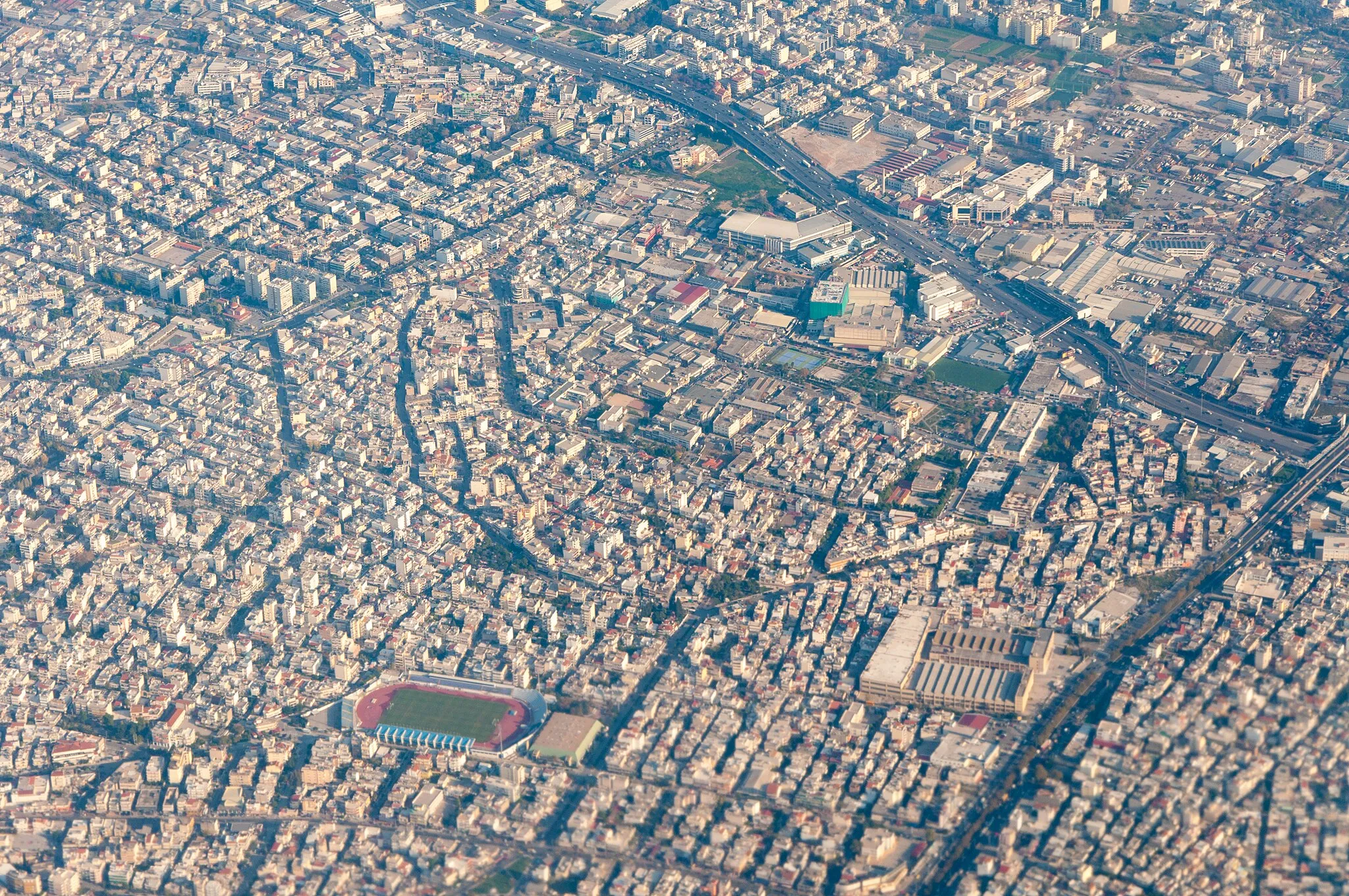 Photo showing: Aerial photographs of Athens during an approach to runway 03R of Athens International Airport