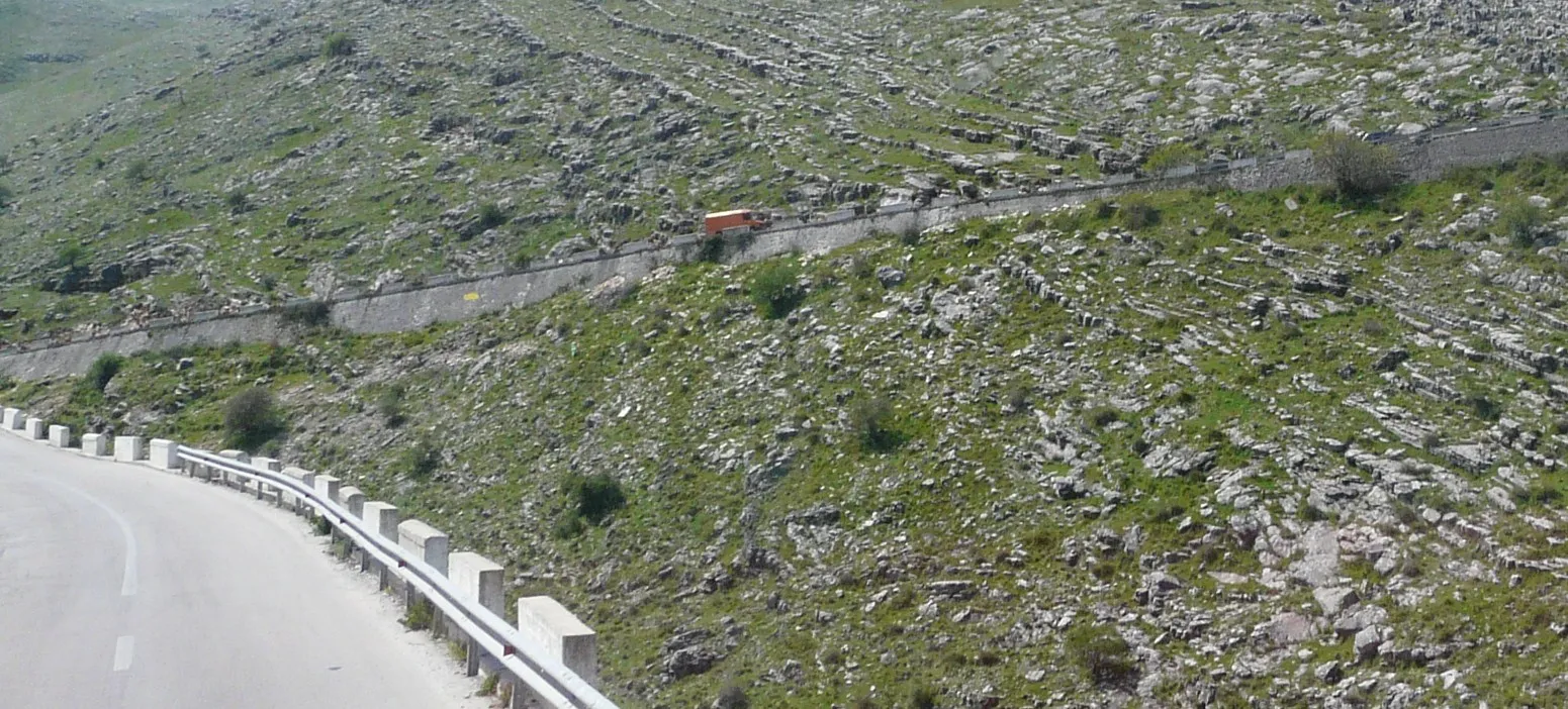 Photo showing: Road from Gjirokastër to Saranda in Albania climbing up Muzina pass