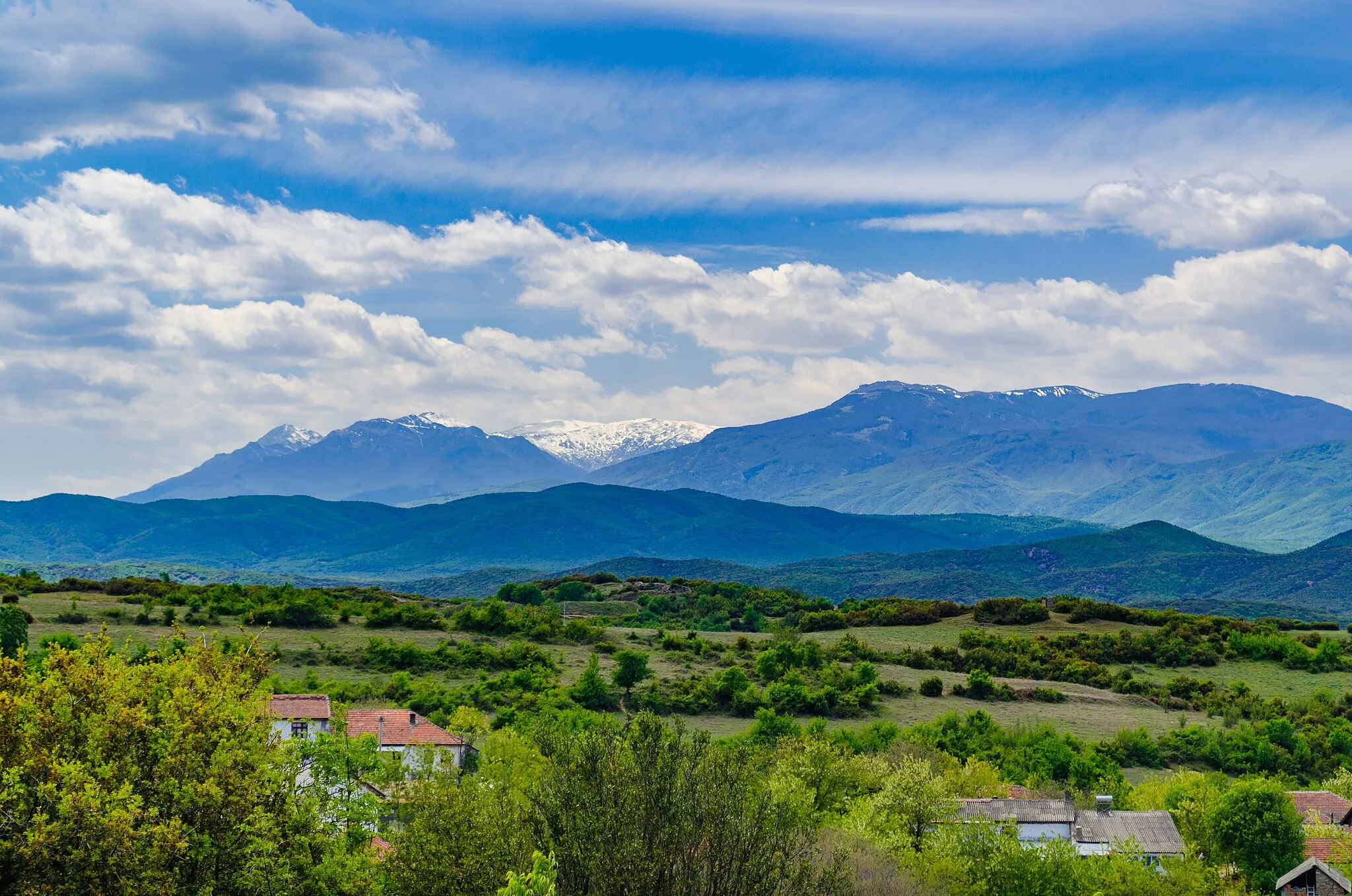 Photo showing: View of the mountain Kožuf from the village Marvinci