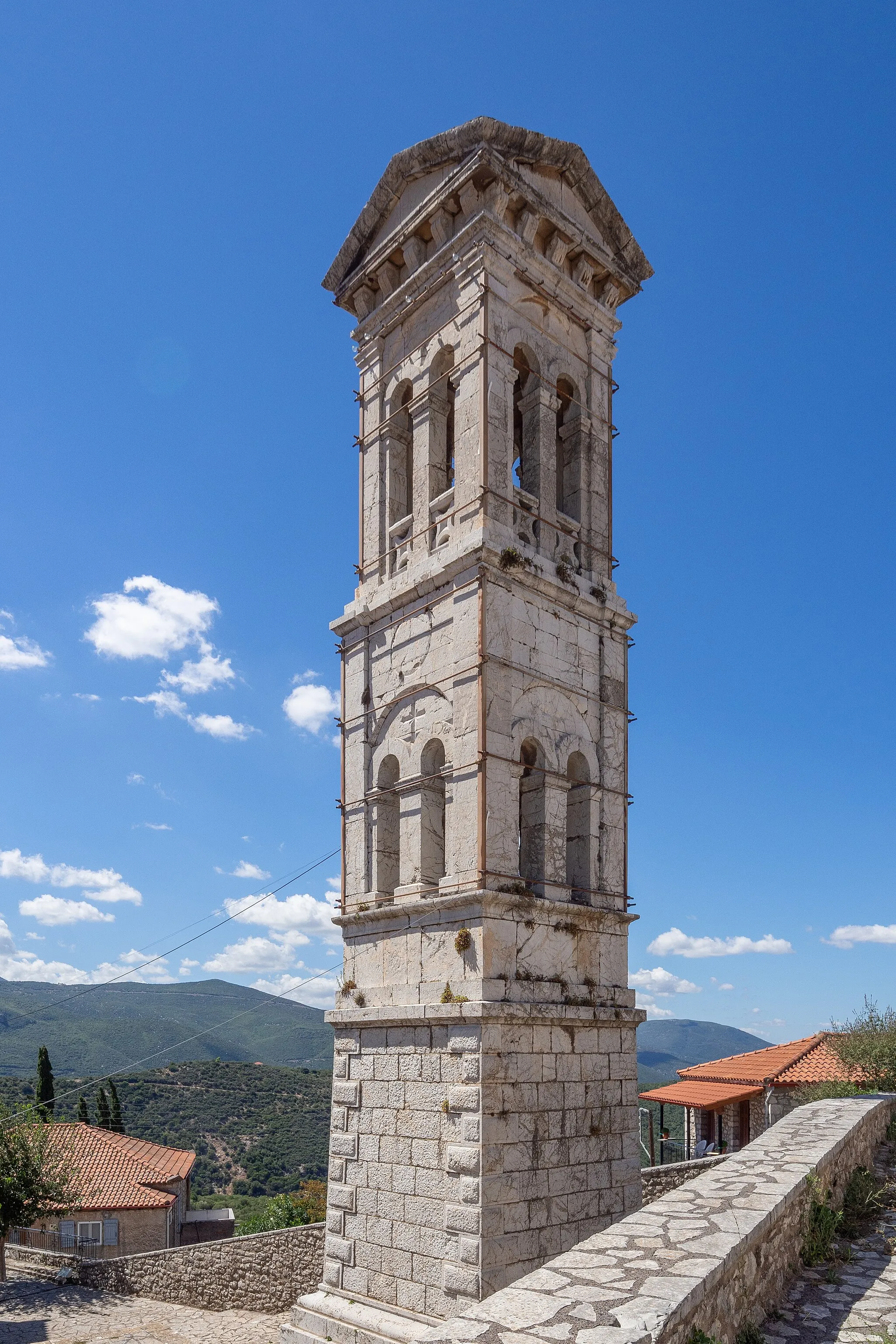 Photo showing: The bell tower of Evaggelistria church, Karytaina.