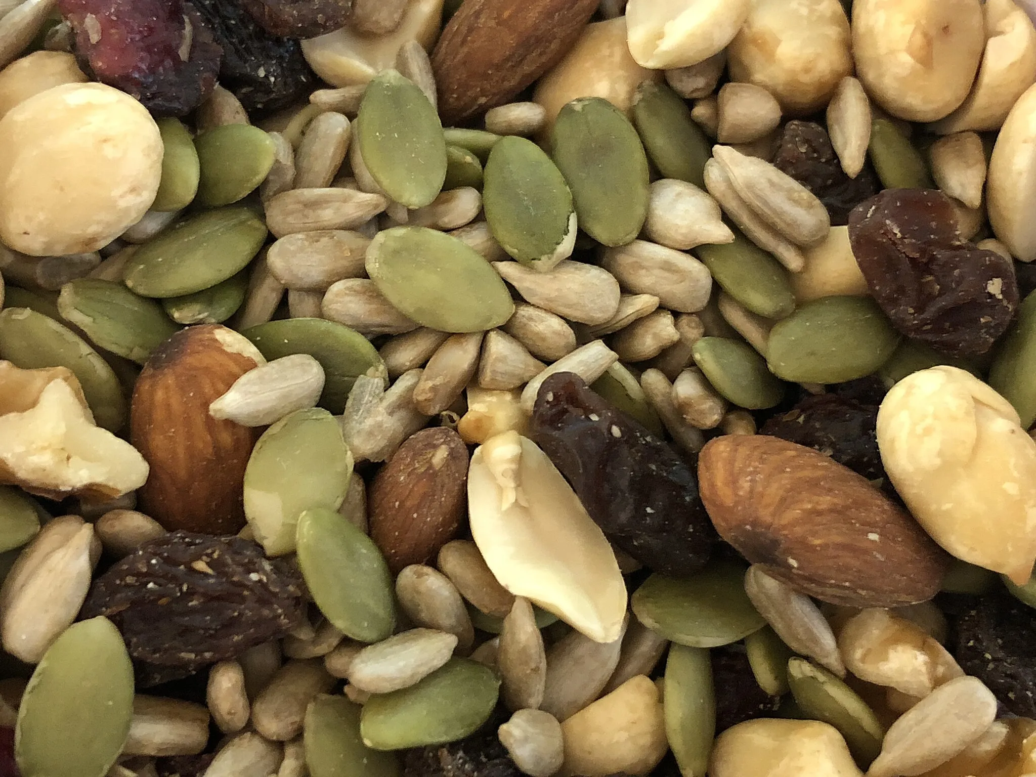 Photo showing: Cranberry trail mix with cranberries, peanuts, raisins, walnuts, almonds, sunflower seeds, pepitas in the Franklin Farm section of Oak Hill, Fairfax County, Virginia