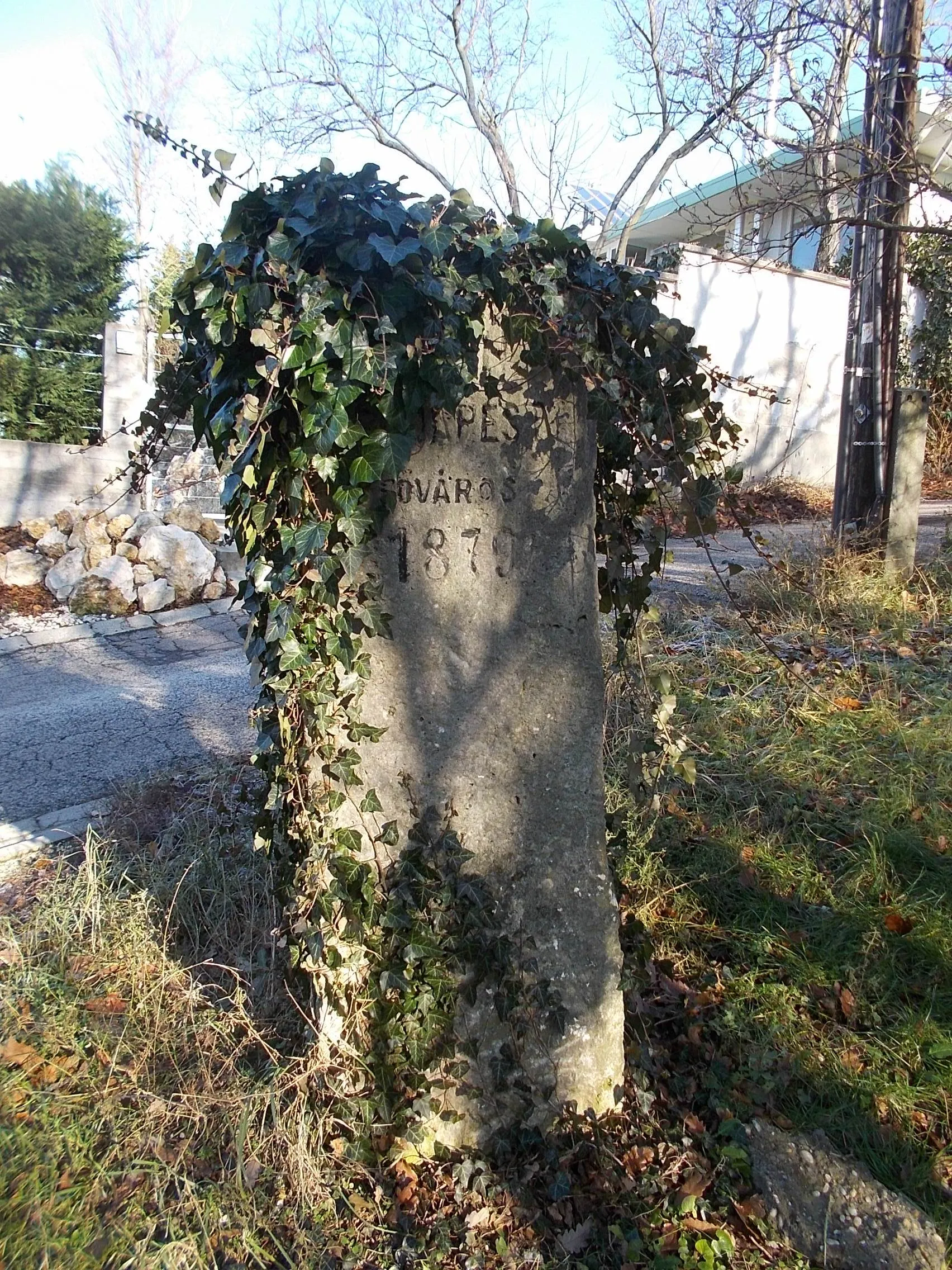 Photo showing: : No. 174 boundary stone of Budapest on the border with Hidegkút (Pesthidegkút) 1879, at Villám utca 7., Budapest District II.