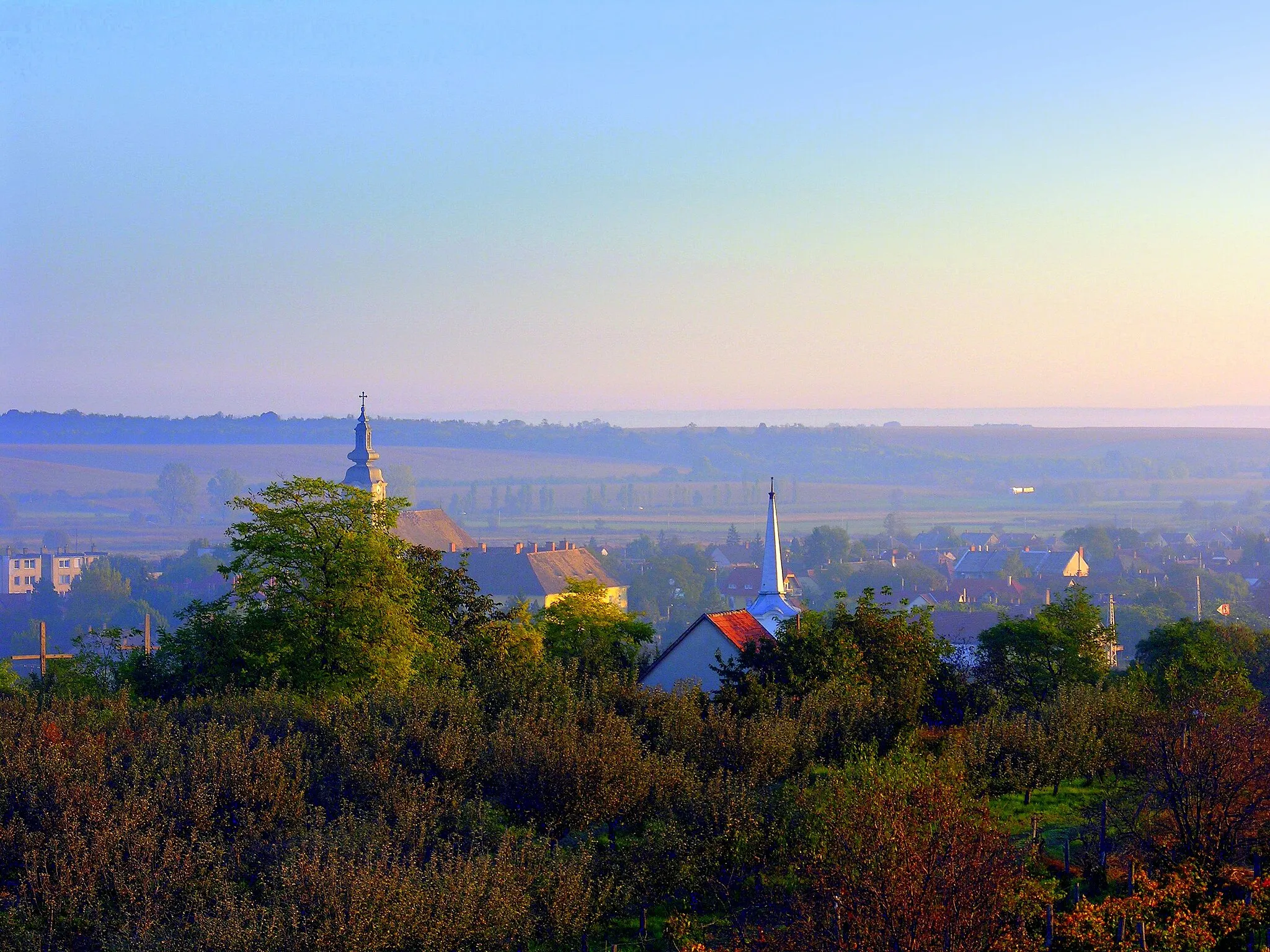 Photo showing: In this pic the spires of the two Chrches dominate.