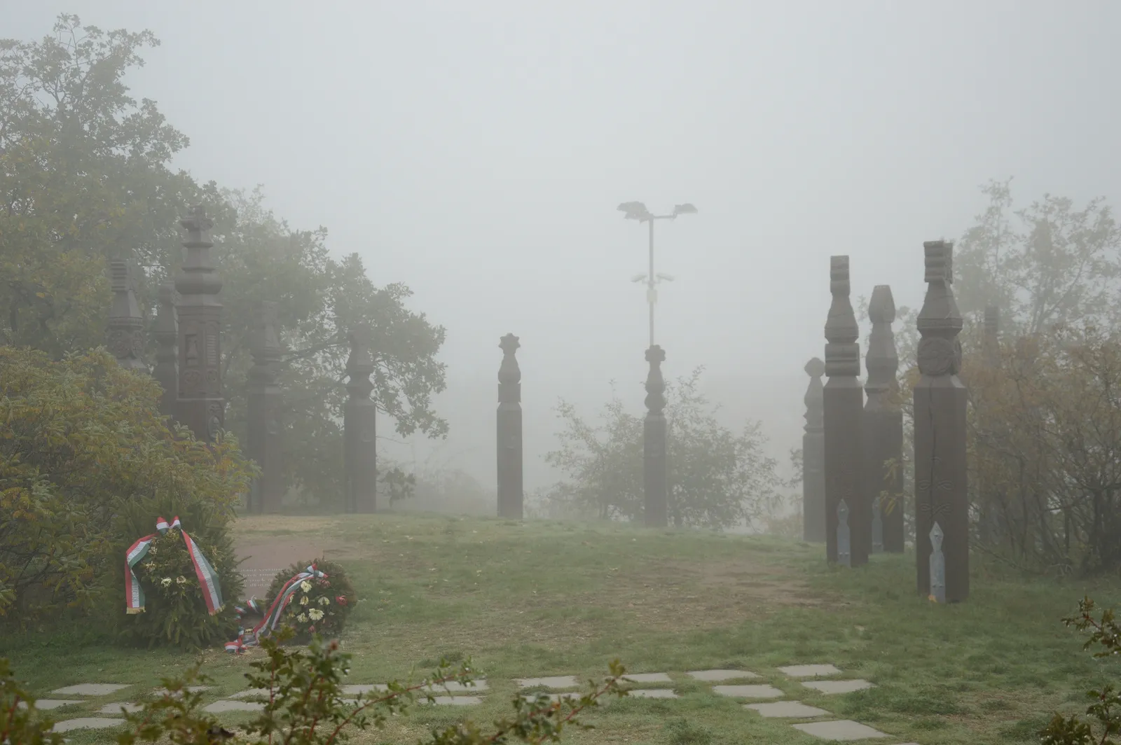 Photo showing: The memorial pillars of the 13 martyrs of Arad and count Batthyány Lajos on the area of the Military Memorial Park Pákozd.
