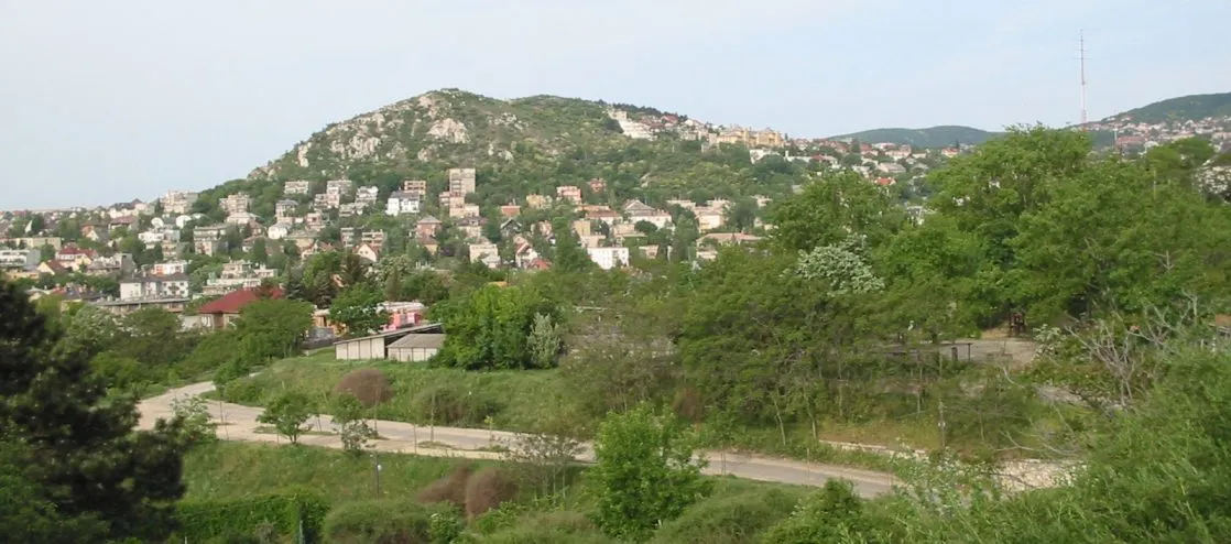 Photo showing: view to Sashegy, to the largest Natural Reserve Park of Budapest from Gellérthegy, Somlói út - Mihály utca