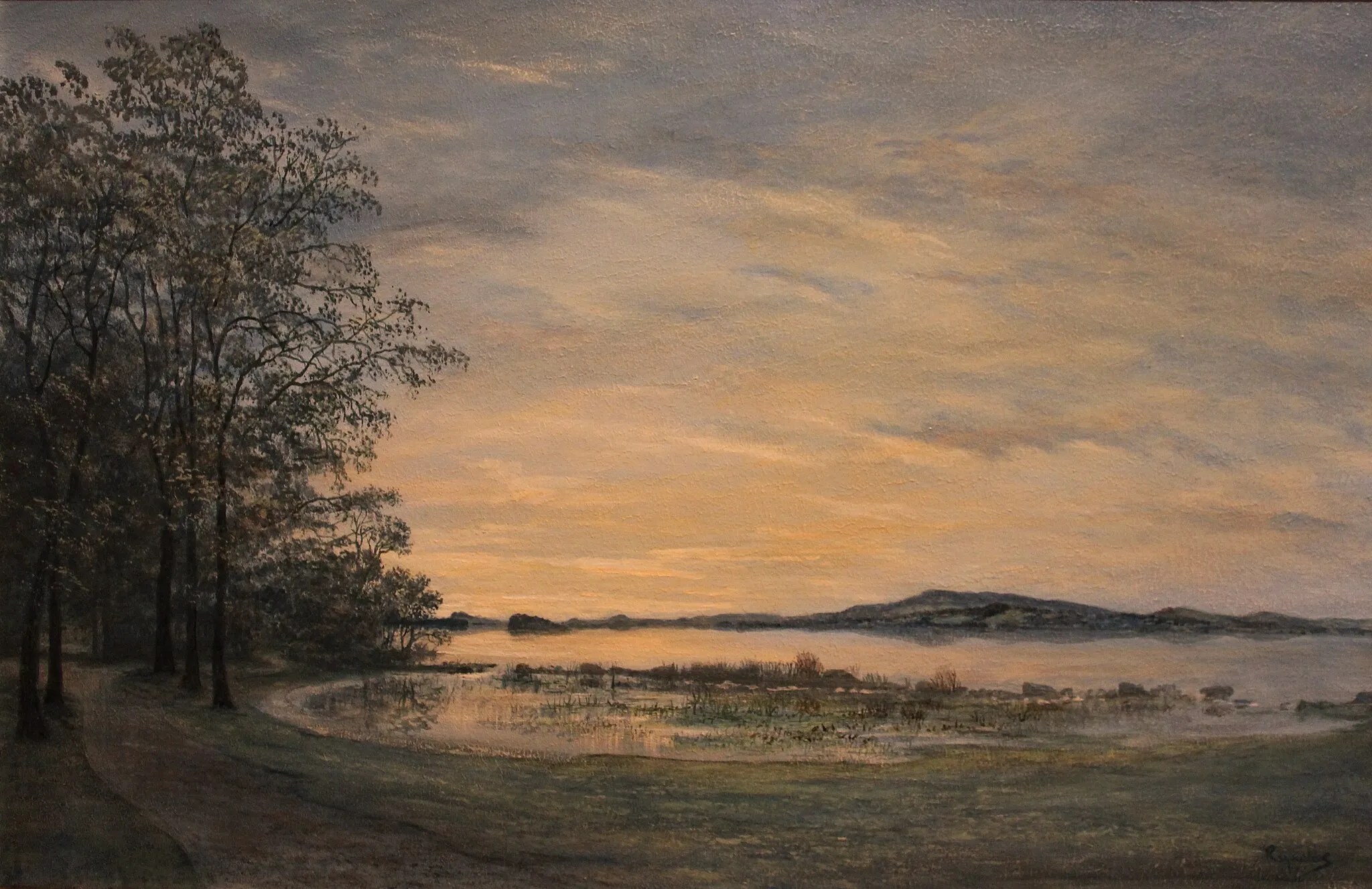 Photo showing: A painting of Lough Sheelin by artist Bernard Reynolds from Crover shore looking towards Mullaghmeen hill.